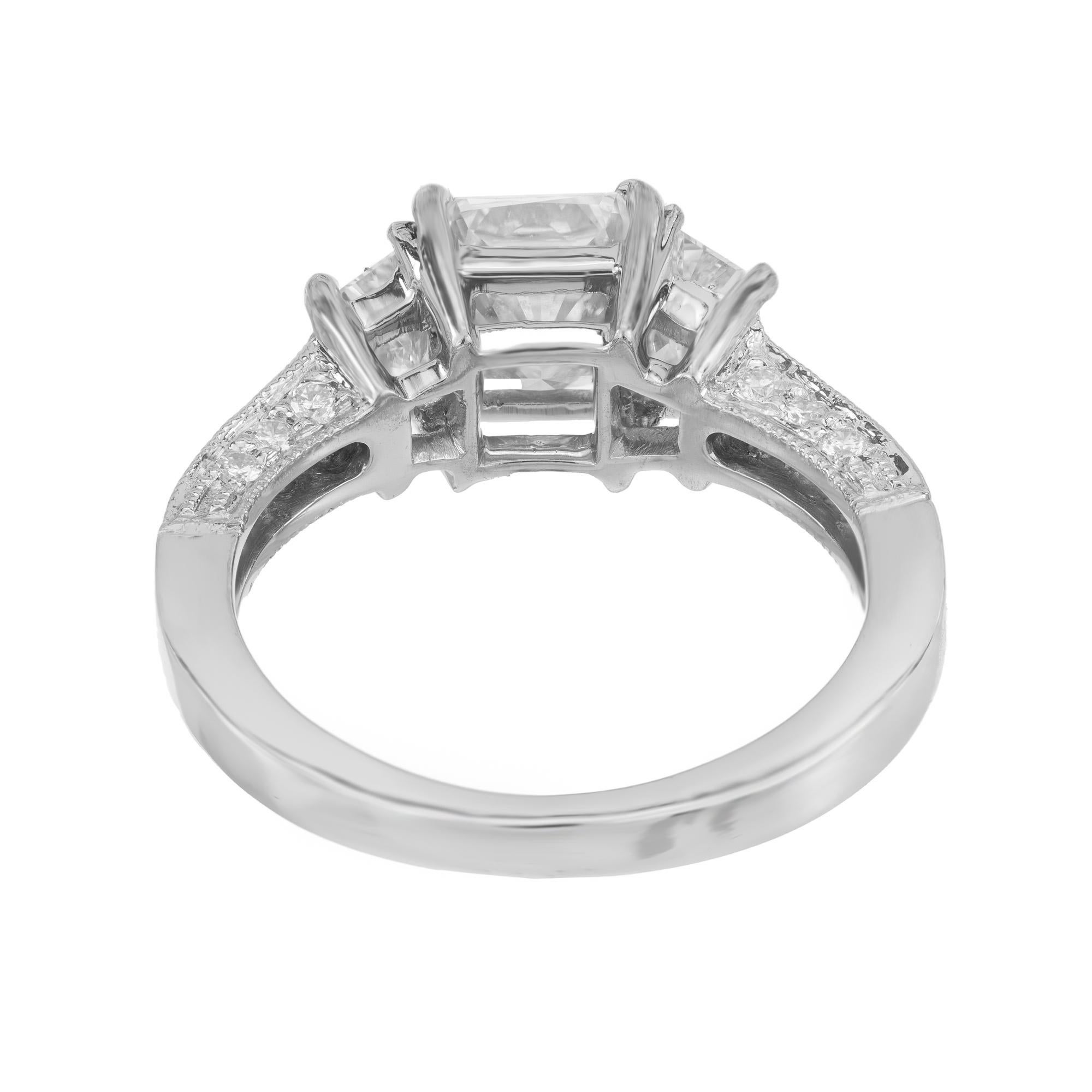 Radiant Cut Martin Flyer GIA Cert 1.22 Carat Diamond Platinum Three-Stone Engagement Ring For Sale