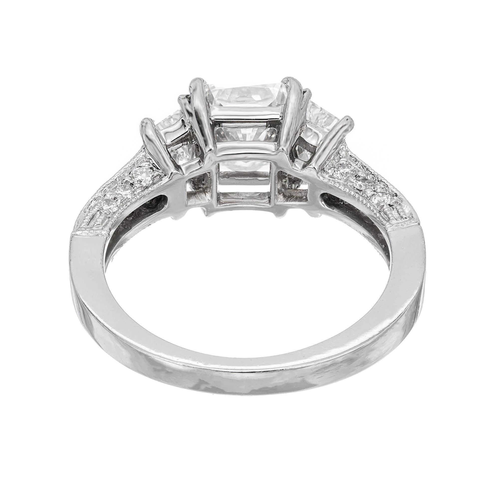 Martin Flyer GIA Cert 1.22 Carat Diamond Platinum Three-Stone Engagement Ring In Good Condition For Sale In Stamford, CT