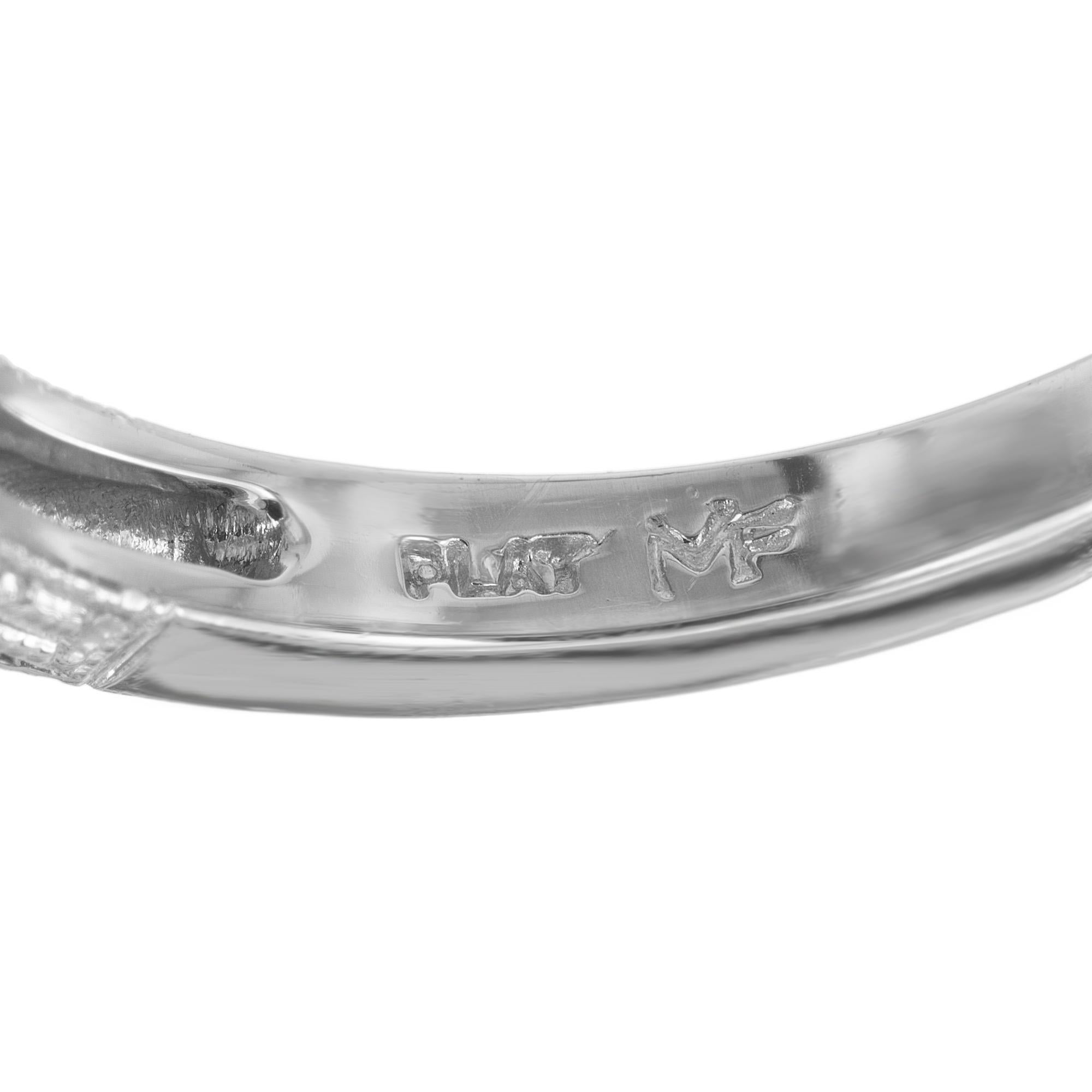 Martin Flyer GIA Cert 1.22 Carat Diamond Platinum Three-Stone Engagement Ring In Excellent Condition For Sale In Stamford, CT