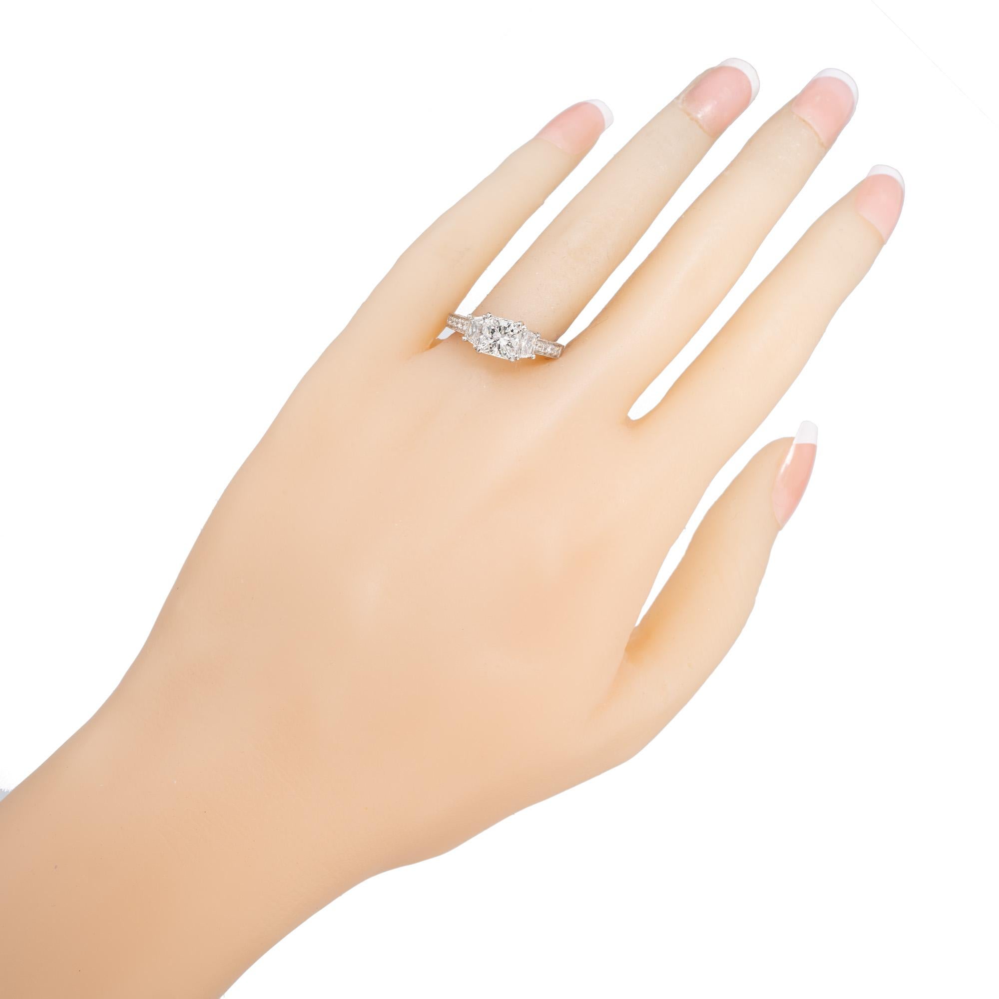 Martin Flyer GIA Cert 1.22 Carat Diamond Platinum Three-Stone Engagement Ring For Sale 1