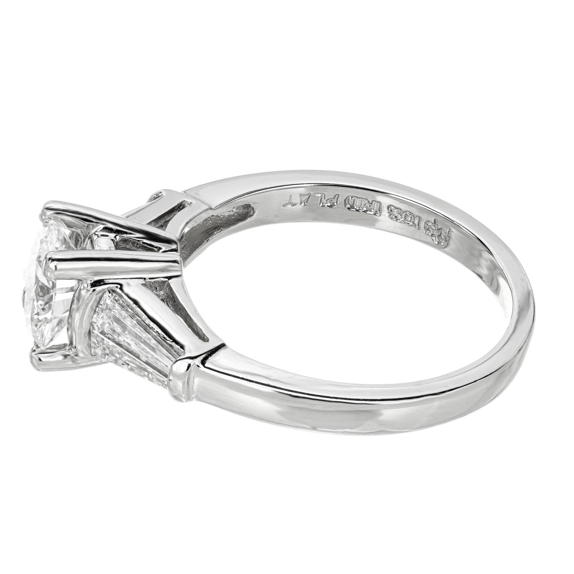 Round Cut Martin Flyer GIA 1.01 Carat Round Diamond Platinum Three-Stone Engagement Ring For Sale
