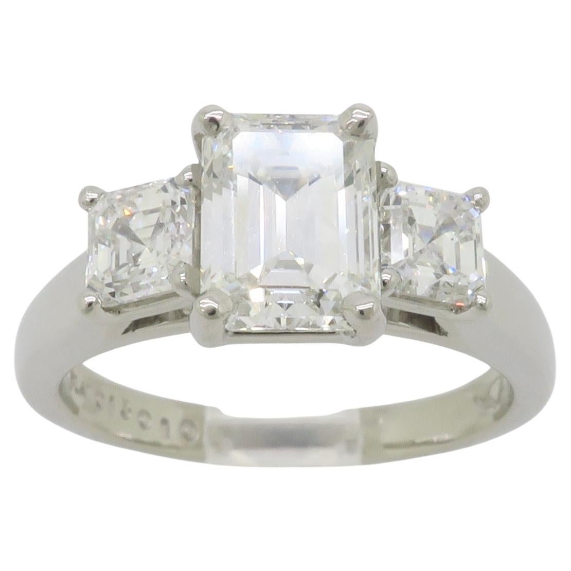 Martin Flyer GIA Certified 2.21CTW Three Stone Diamond Ring in Platinum For Sale