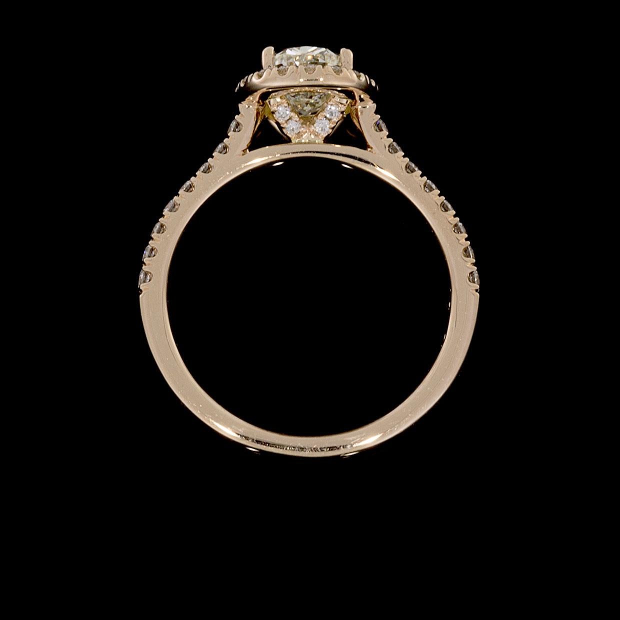 Martin Flyer Rose Gold 1.45 Carat Oval Diamond Halo Engagement Ring In New Condition In Columbia, MO