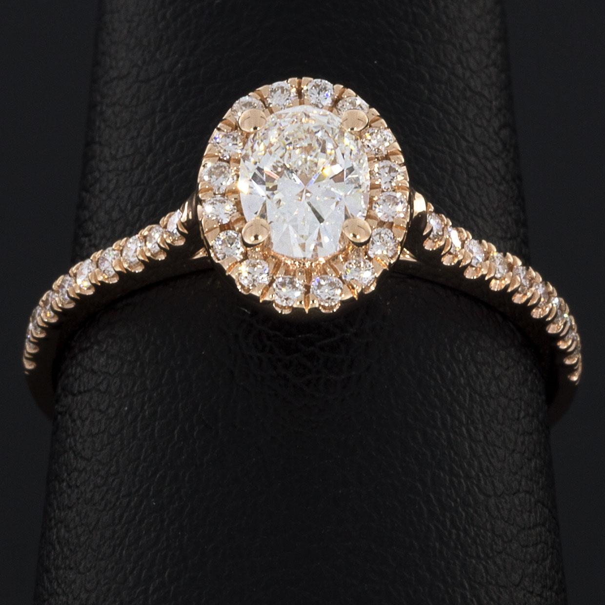 Martin Flyer Rose Gold GIA Certified Oval Diamond Halo Engagement Ring In New Condition In Columbia, MO