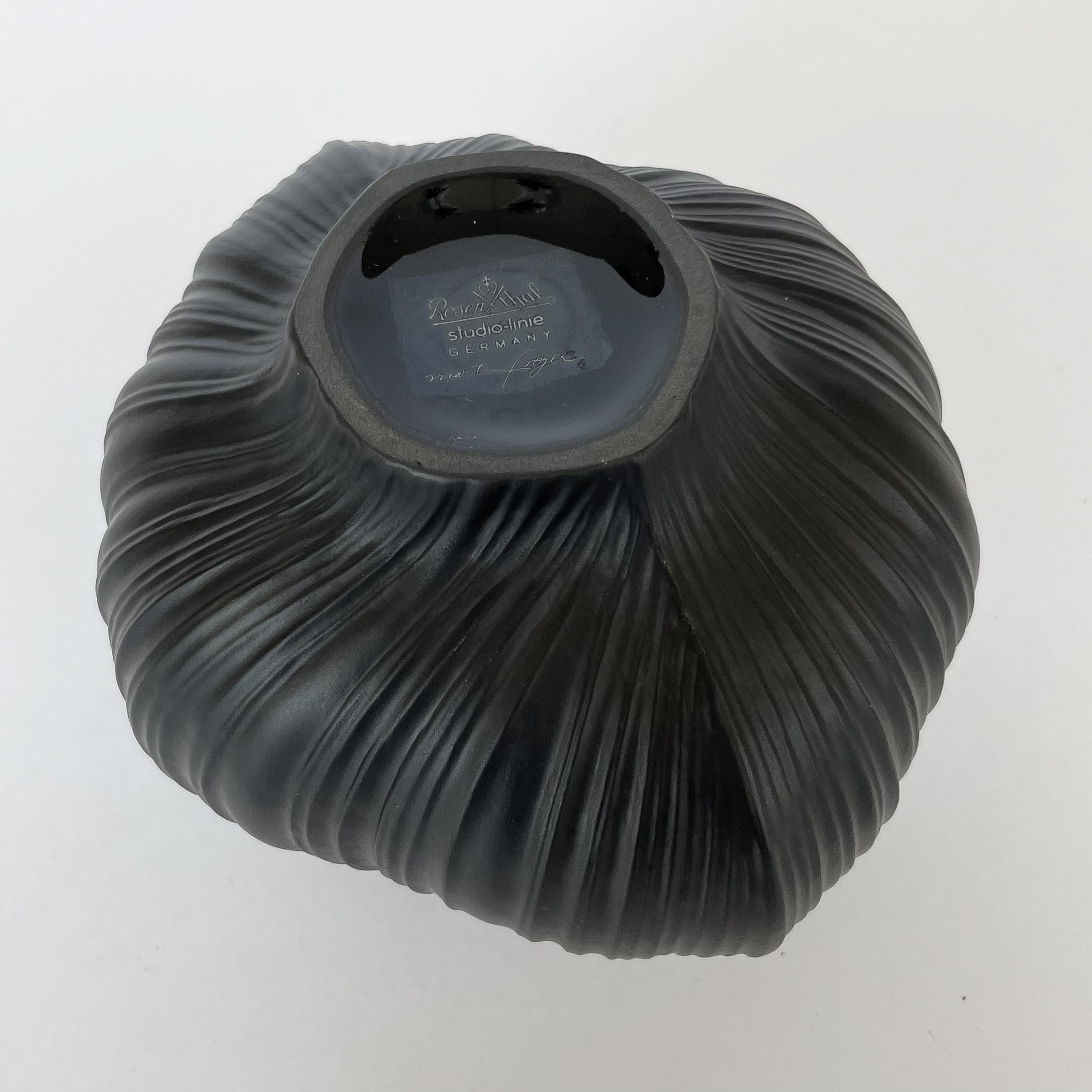 Martin Freyer Black Unglazed Porcelain Plissee Vase for Rosenthal 4