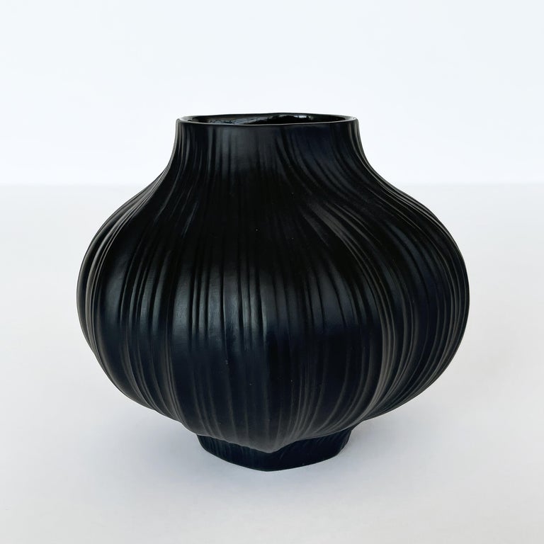 Martin Freyer Black Unglazed Porcelain Plissee Vase for Rosenthal at