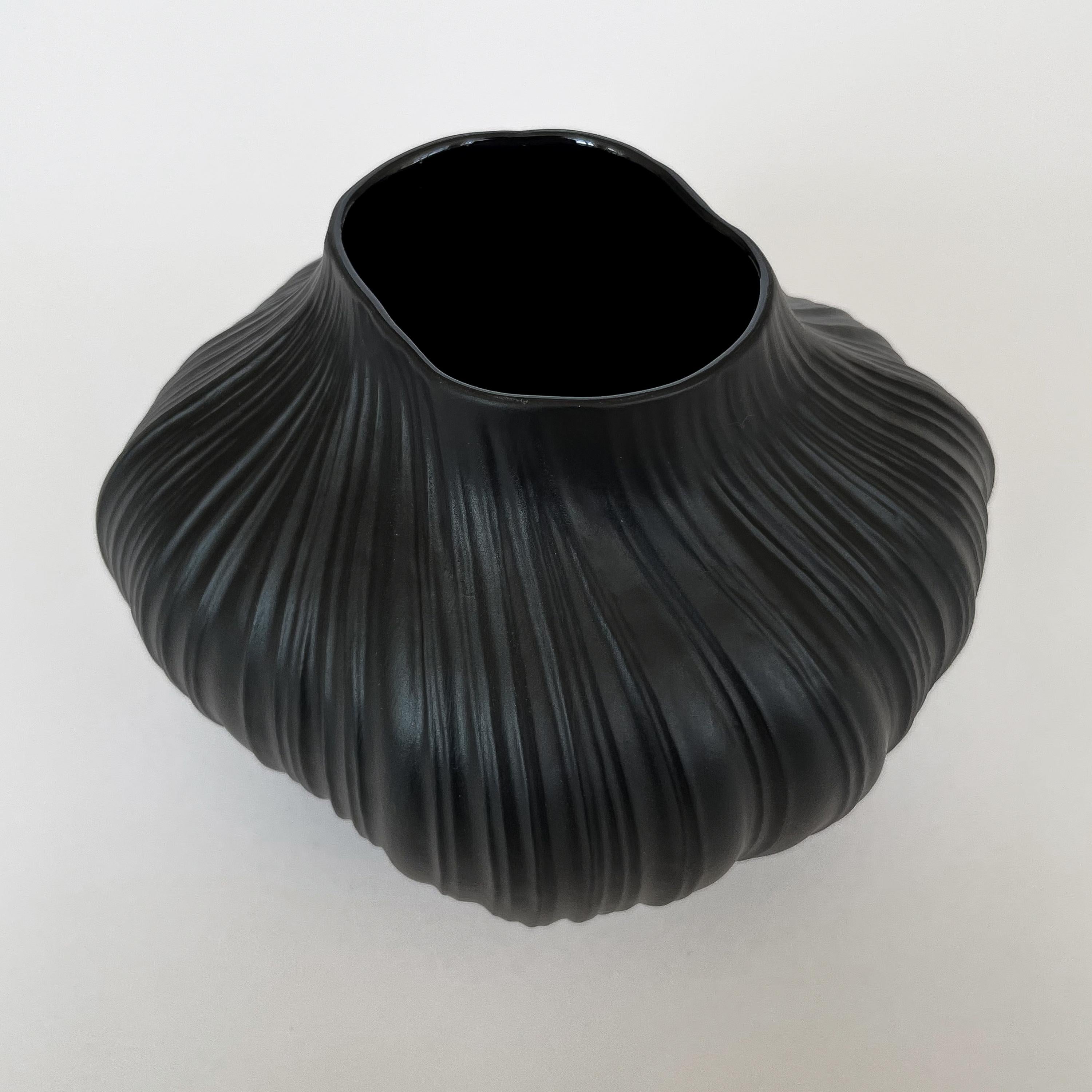 Mid-20th Century Martin Freyer Black Unglazed Porcelain Plissee Vase for Rosenthal