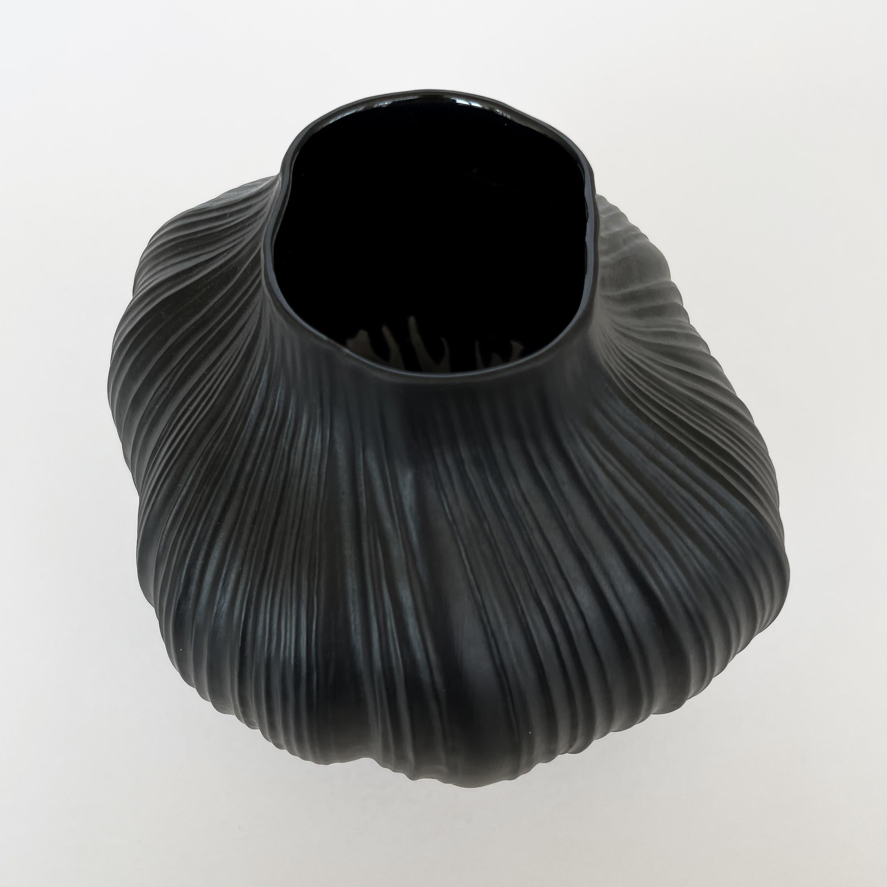 Martin Freyer Black Unglazed Porcelain Plissee Vase for Rosenthal 1
