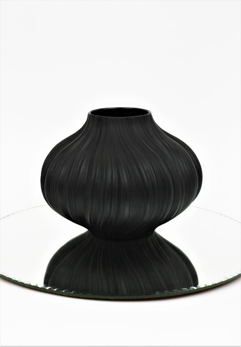 Martin Freyer for Rosenthal Unglazed Black Porcelain Plissée Vase