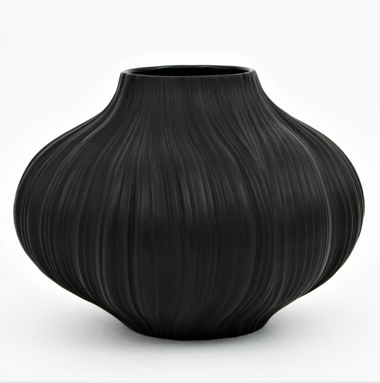 Martin Freyer for Rosenthal Unglazed Black Porcelain Plissée Vase