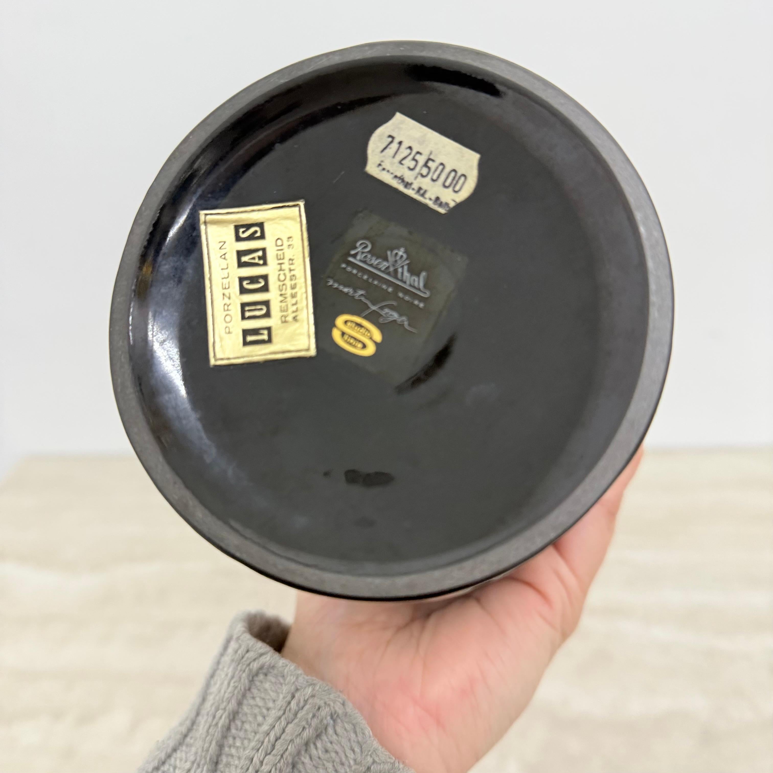 Tedesco Martin Freyer Rosenthal Studio-Line Bisque Porcelaine Noire Op-Art Vaso a rilievo in vendita