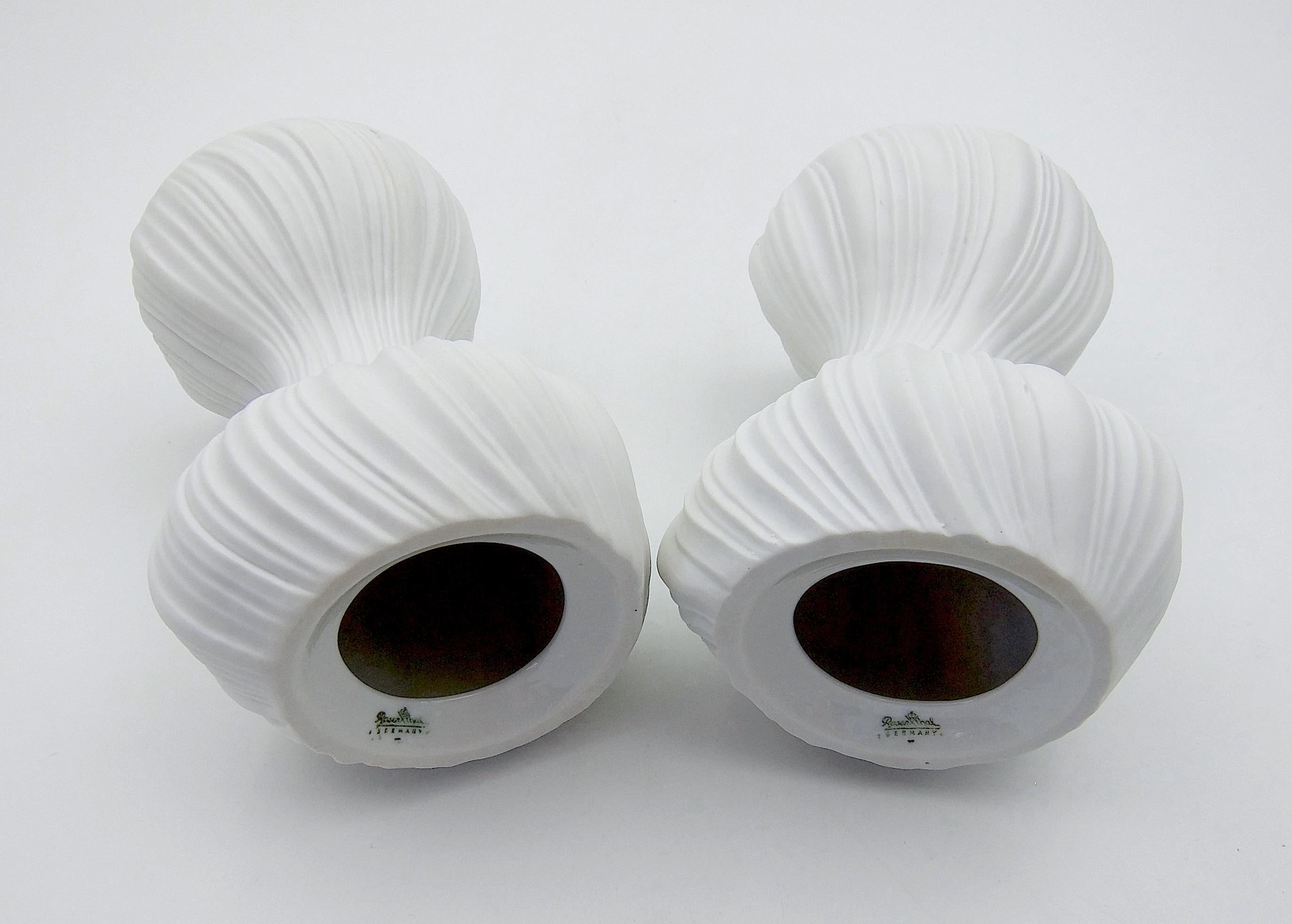 White Bisque Porcelain Plissee Vase and Candle Holders by Martin Freyer For Sale 4