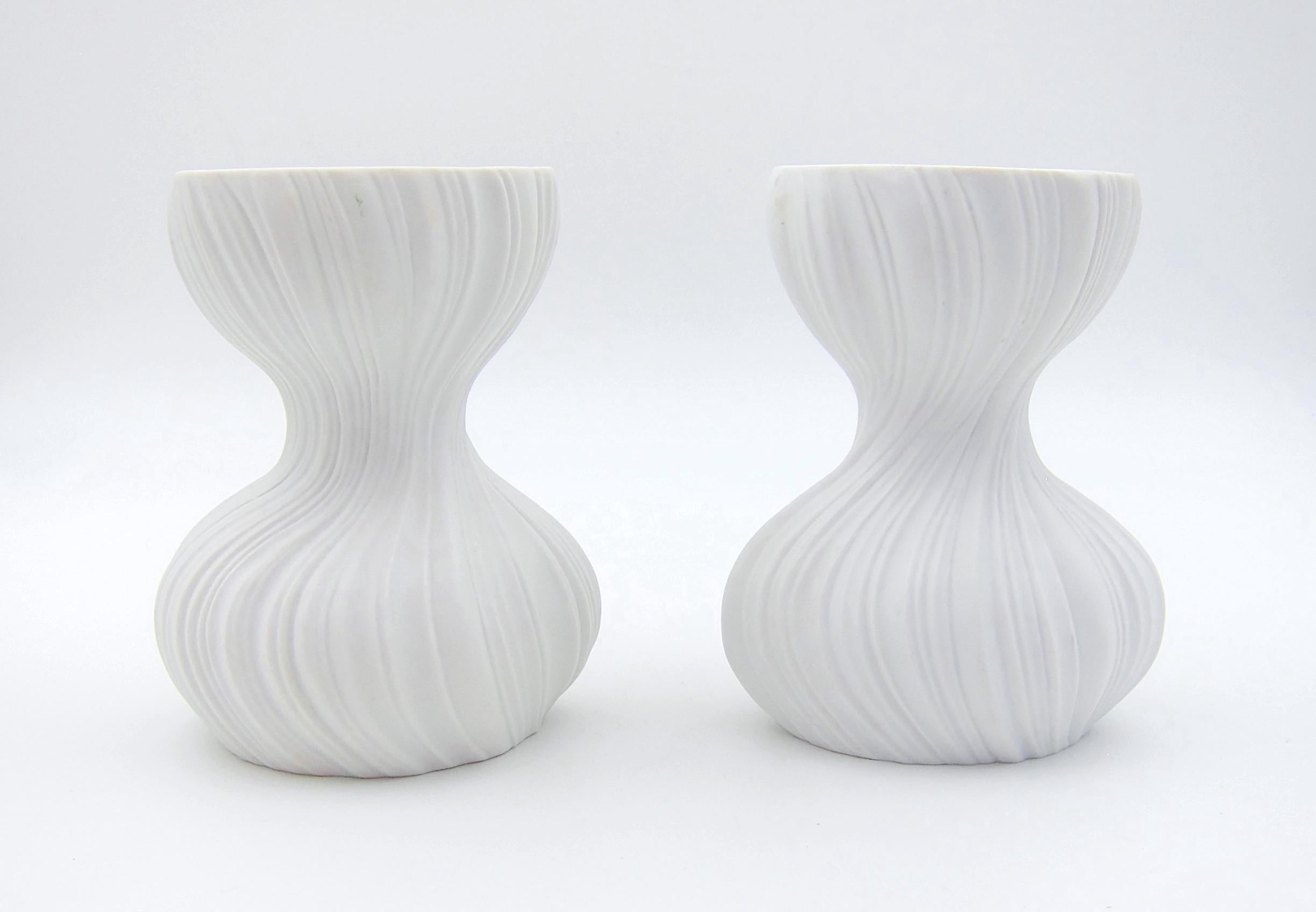 German White Bisque Porcelain Plissee Vase and Candle Holders by Martin Freyer For Sale