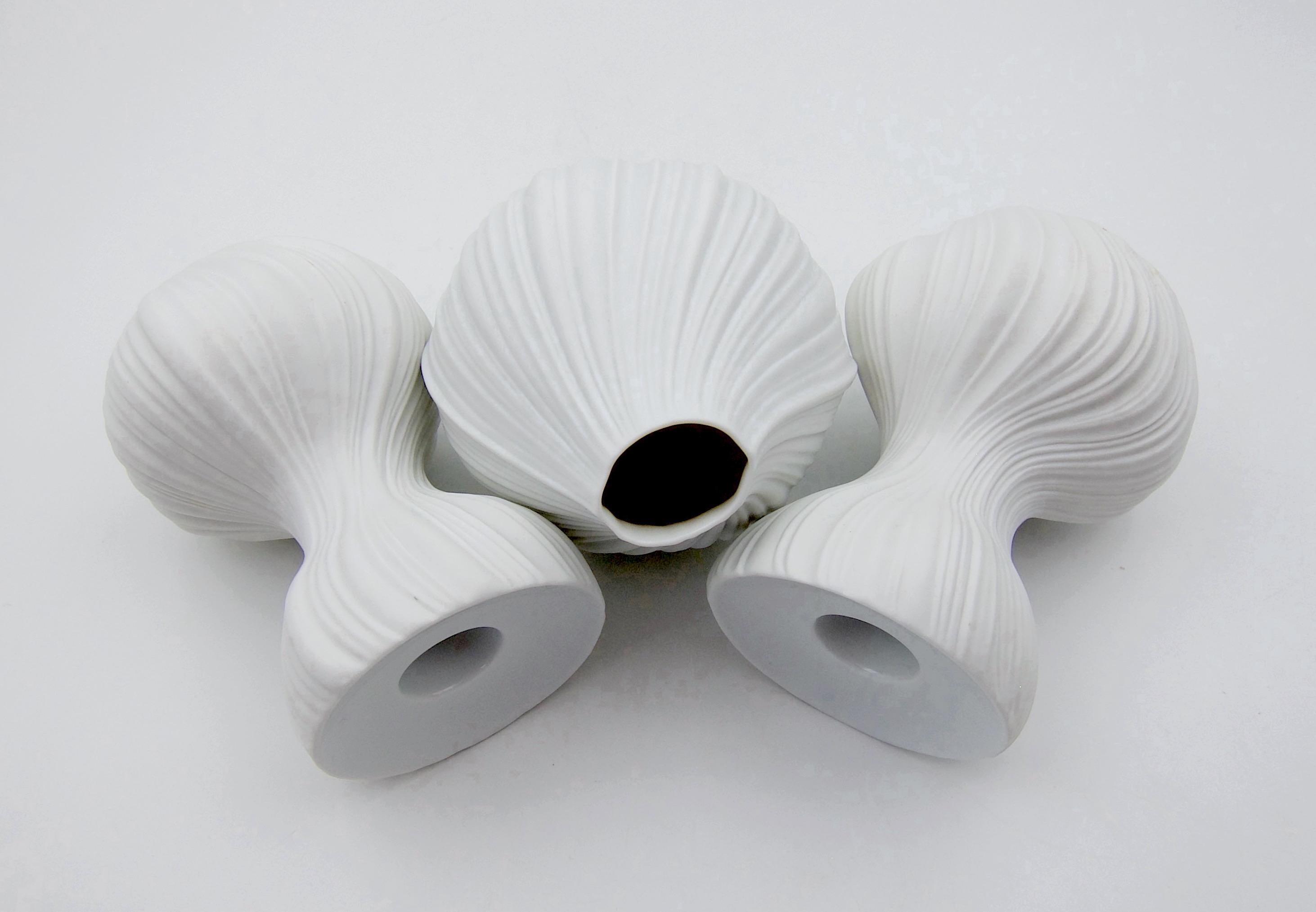 White Bisque Porcelain Plissee Vase and Candle Holders by Martin Freyer For Sale 2