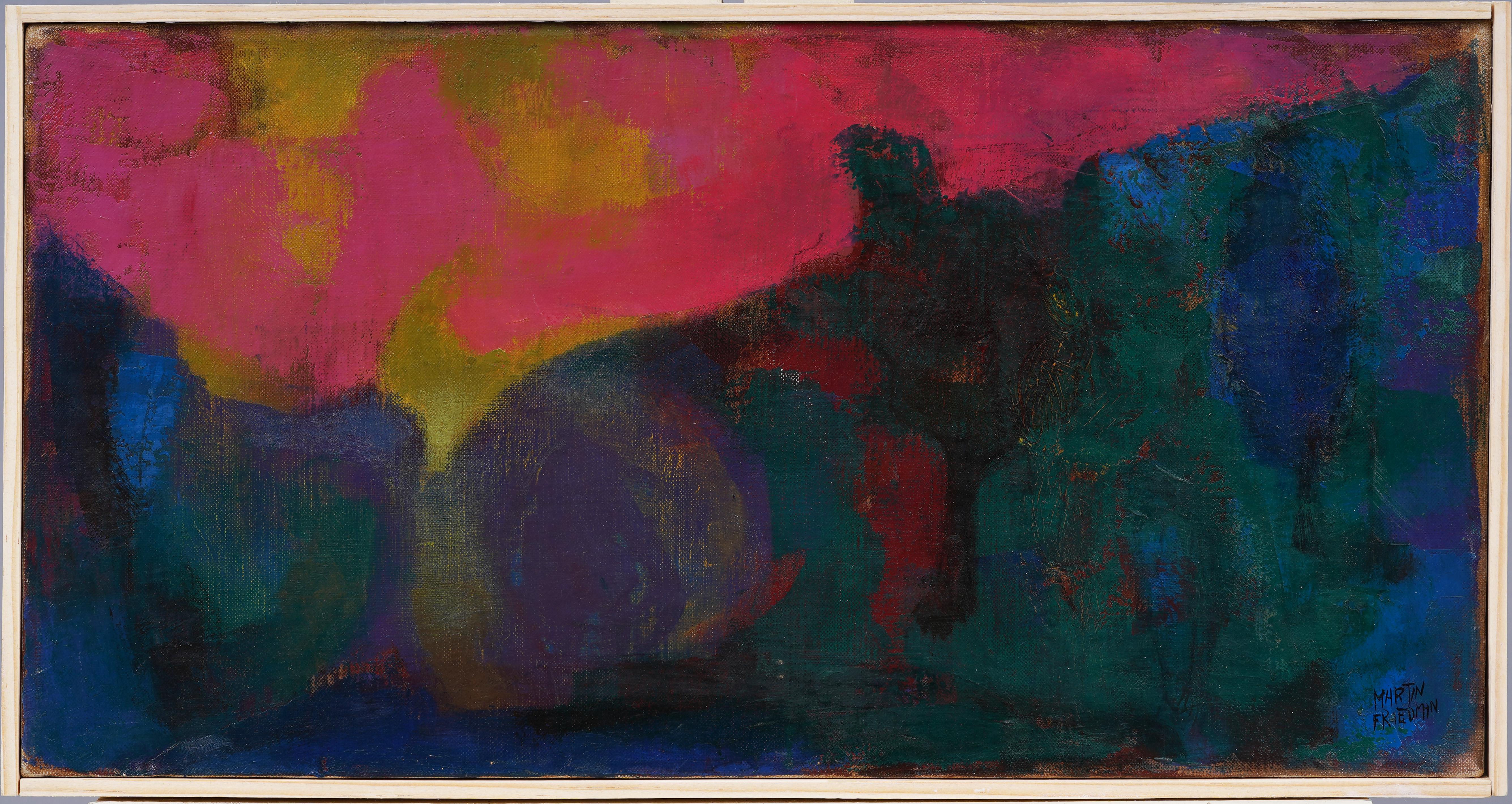 Martin Friedman Abstract Painting – Gerahmtes Ölgemälde der amerikanischen Moderne, Abstrakt-expressionistische Landschaft, Fauvismus