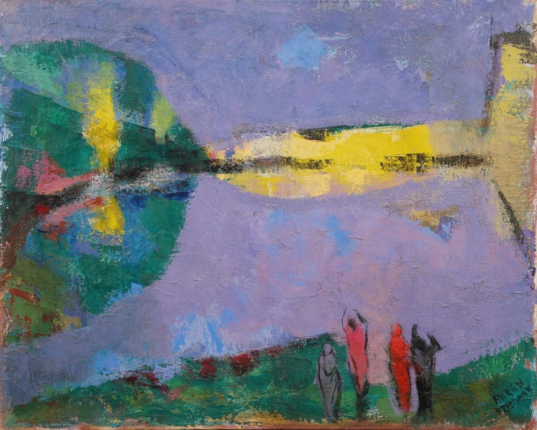 Jean Soyer - Small Red, Orange, Yellow, Grey and Black Abstract Landscape Oil  Painting For Sale at 1stDibs