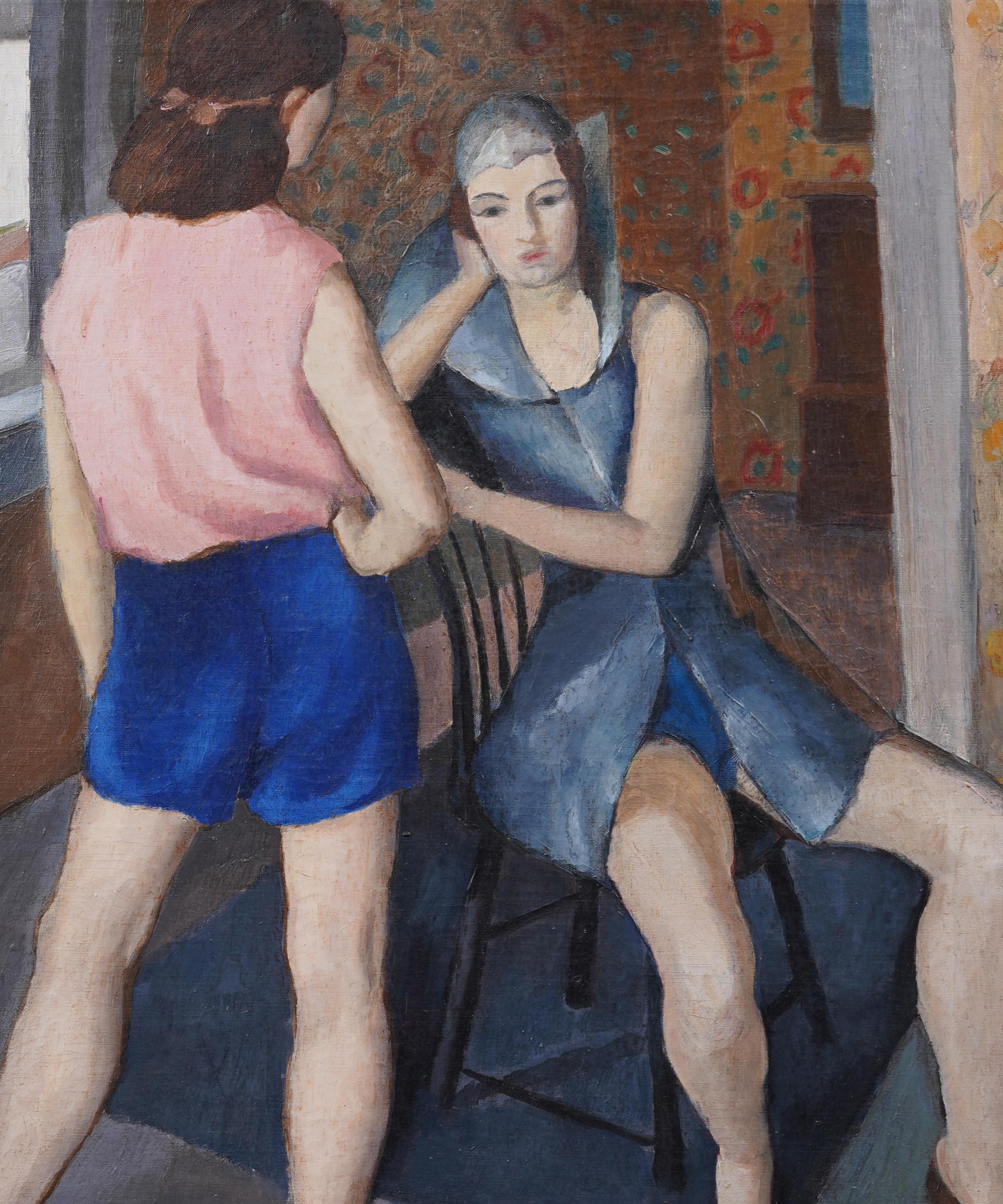 Impressionante ritratto di scena d'interni del primo modernismo americano di Martin Friedman (1896 - 1980).  Olio su tela.  Incorniciato.  Firmato.  Dettagli deliziosi e condizioni eccellenti per essere appeso.  