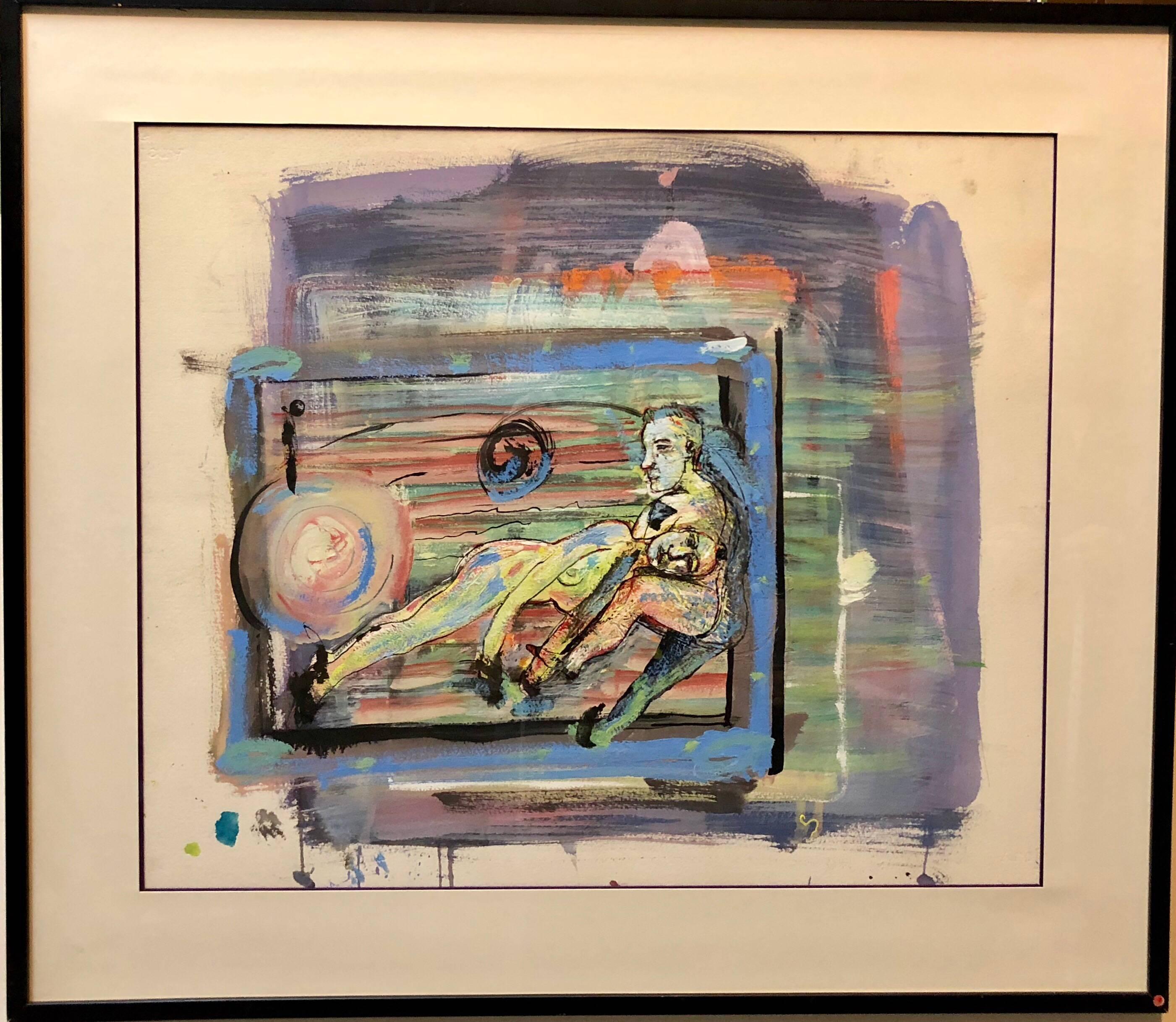 Testa in grembo, figure nude Pittura ad olio su carta Arches - Painting Contemporaneo di Martin Fuller