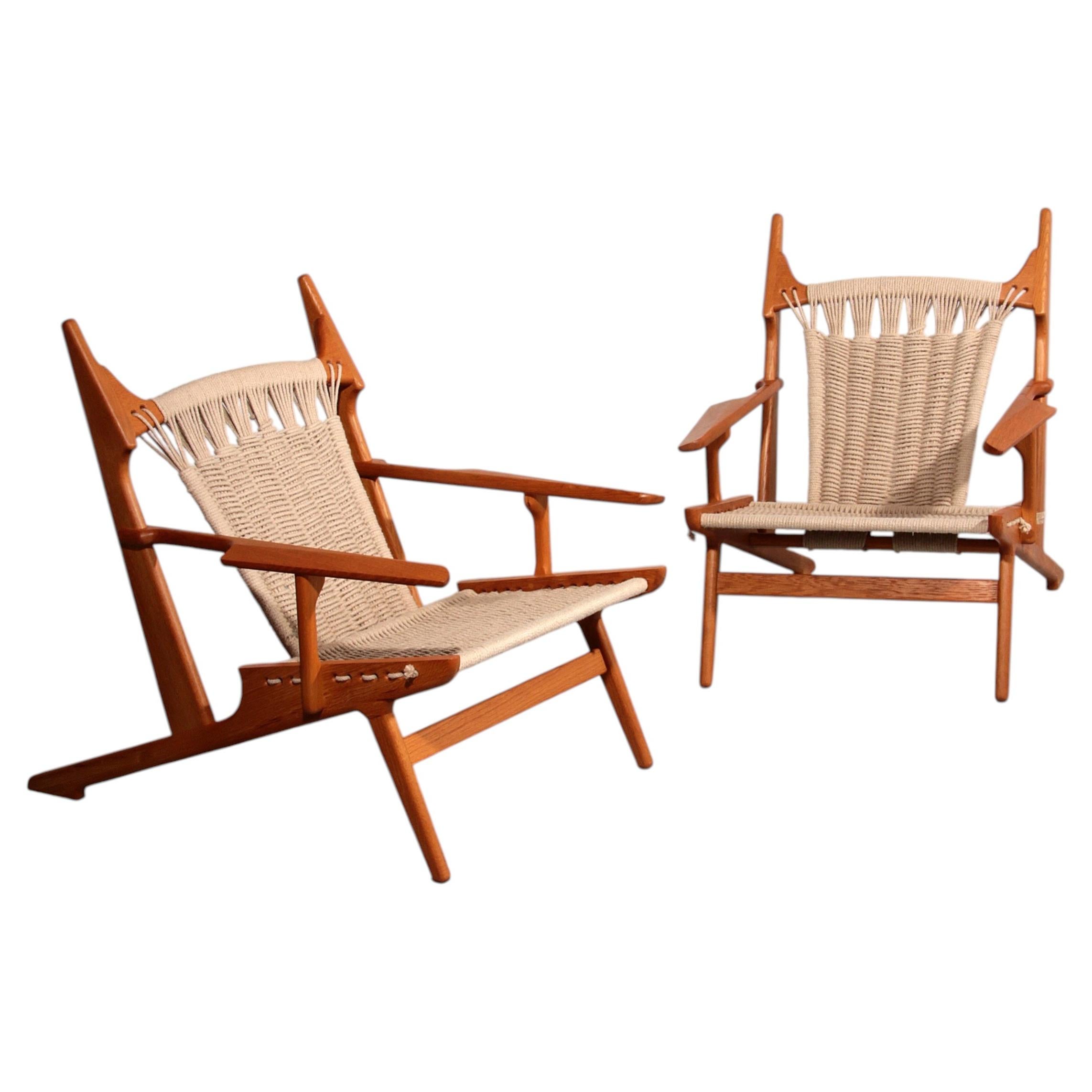 Martin Godsk MG35 Lounge Chairs, Handmade Oak & Wool Rope, Denmark For Sale