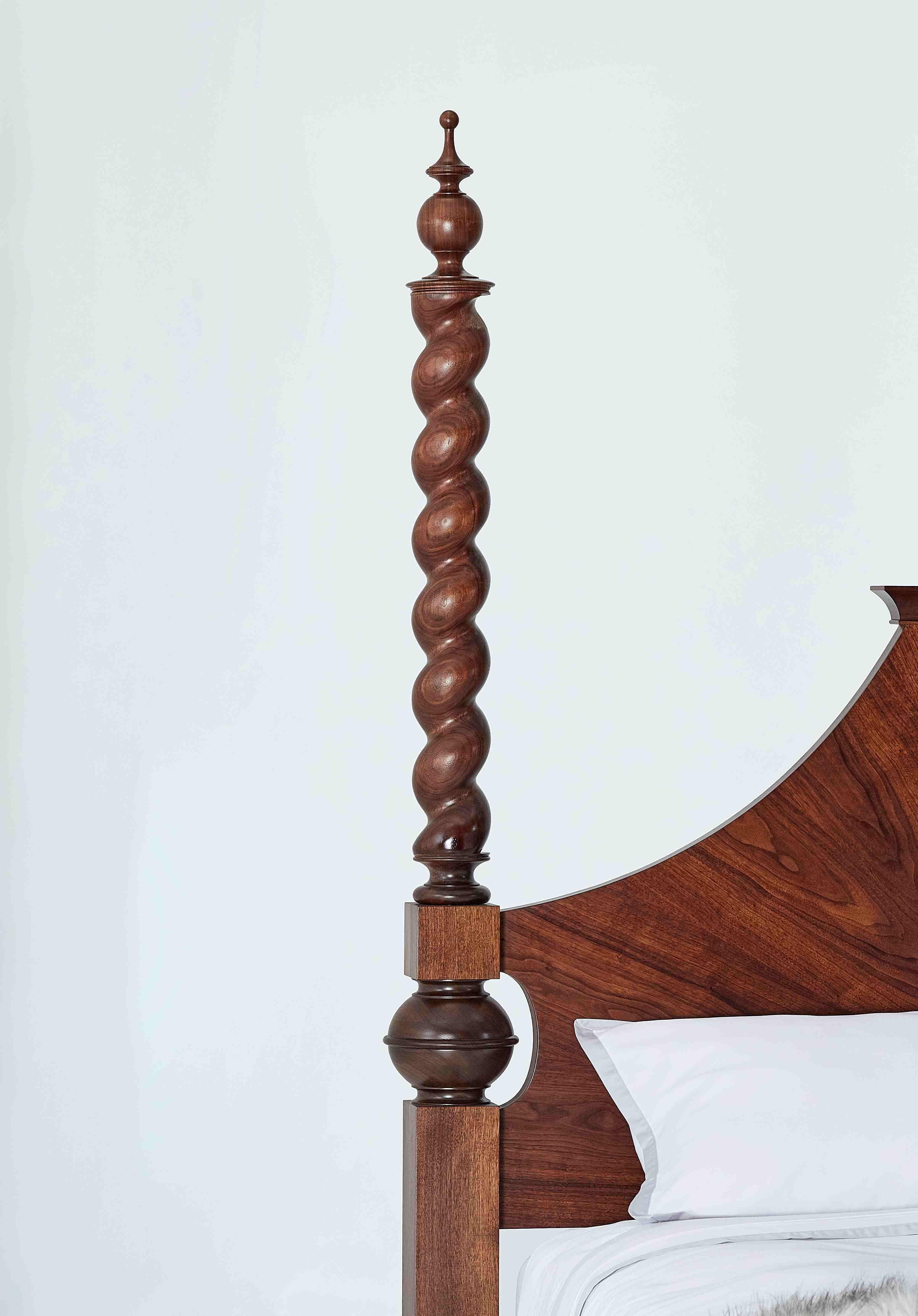 Martin Goebel Unique Handcrafted Black Walnut King Size Poster Bed Barley Twist In New Condition For Sale In St. Louis, MO