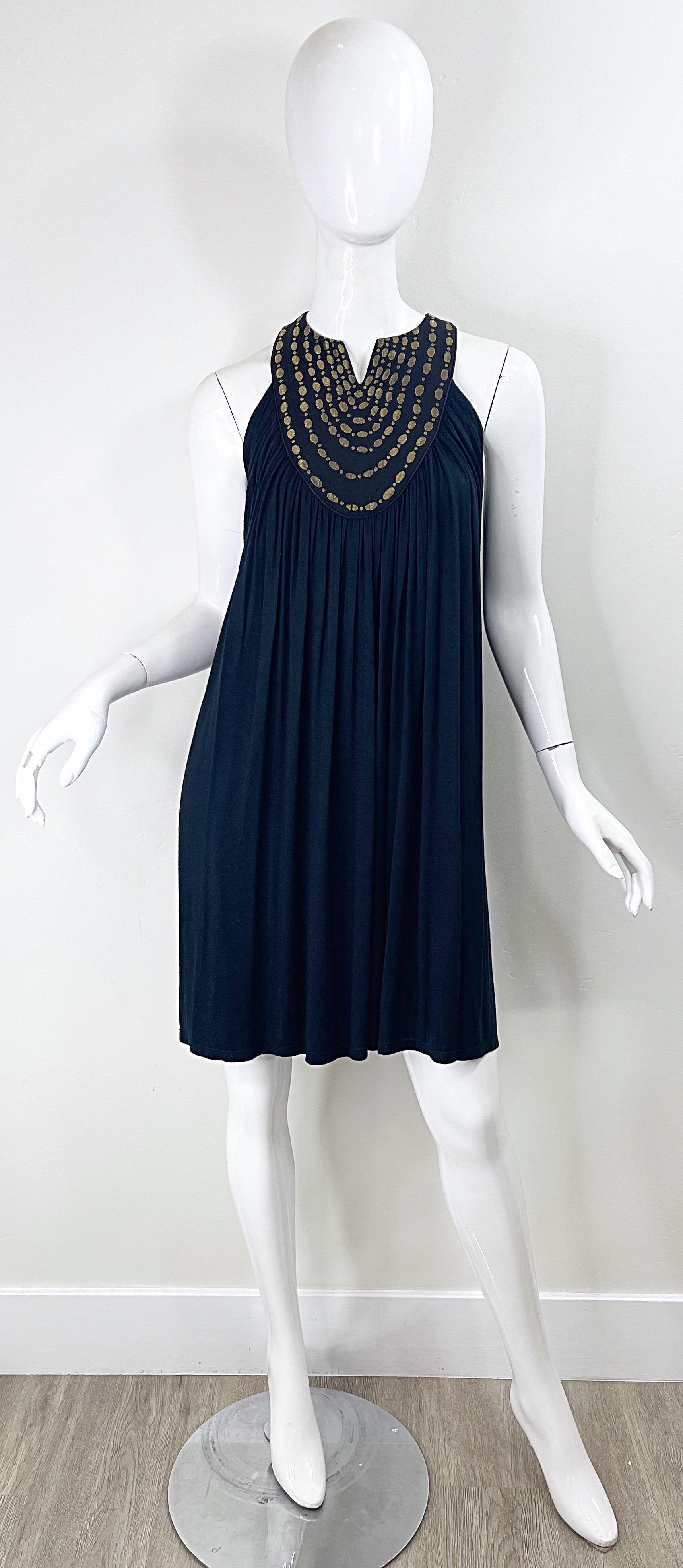 Martin Grant 2000s Black and Gold Cotton Vintage Y2K Smock Dress Size Medium For Sale 11