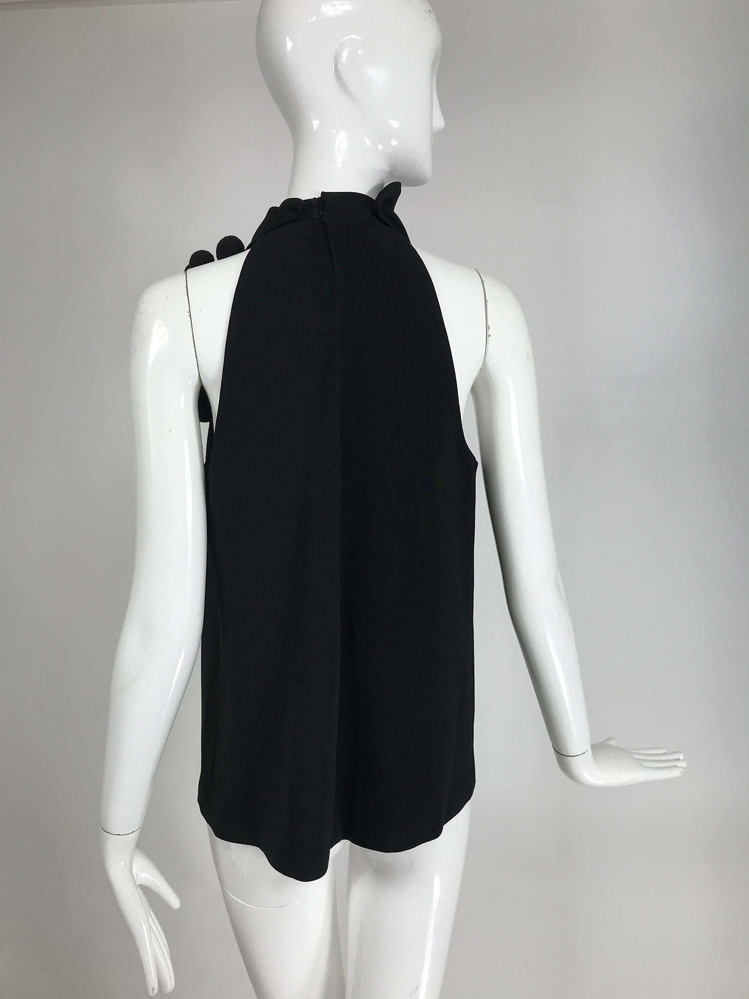 Martin Grant Black Sleeveless Gathered Tunic Top with Crochet Balls For Sale 1