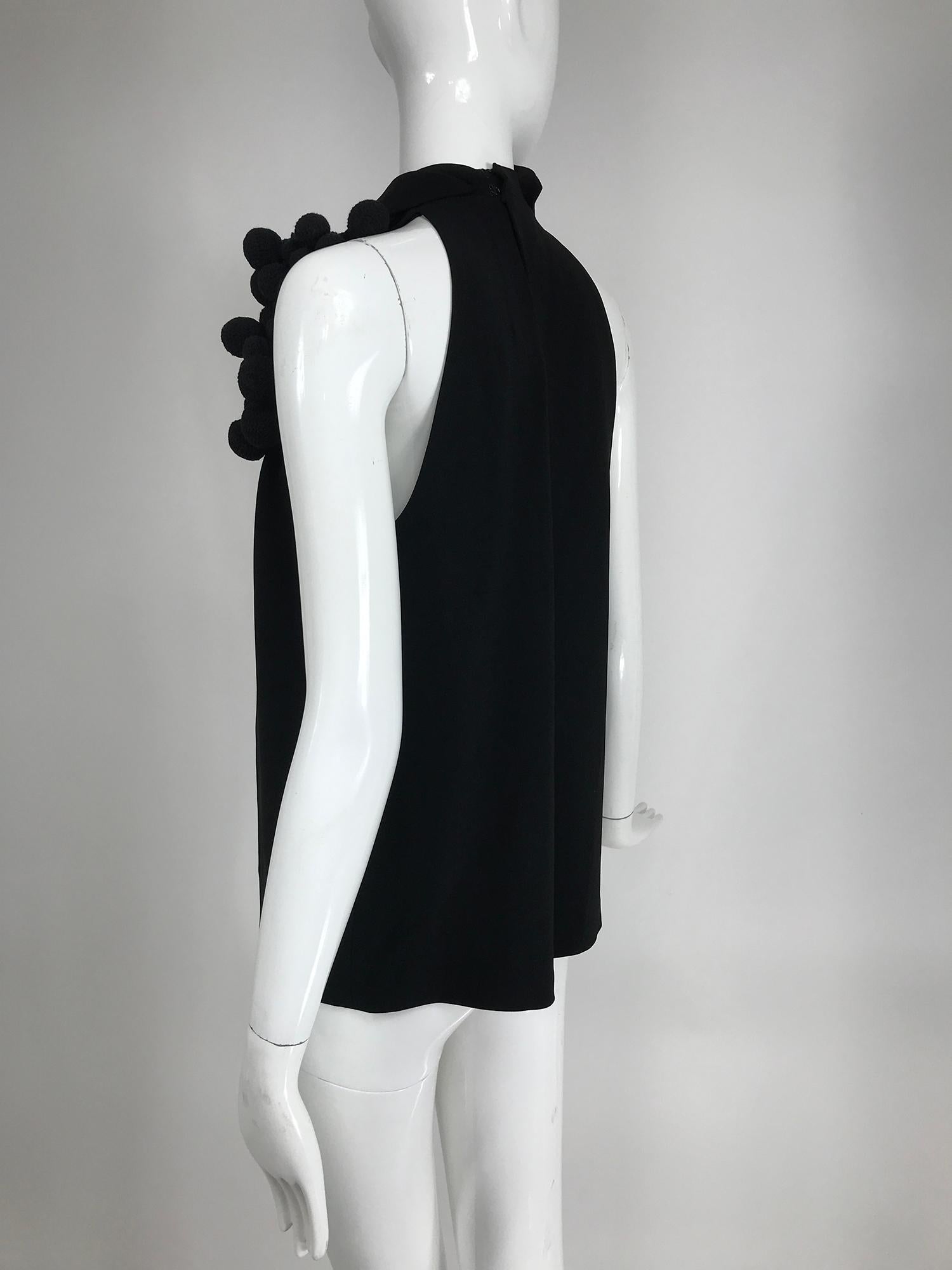 Martin Grant Black Sleeveless Gathered Tunic Top with Crochet Balls For Sale 2