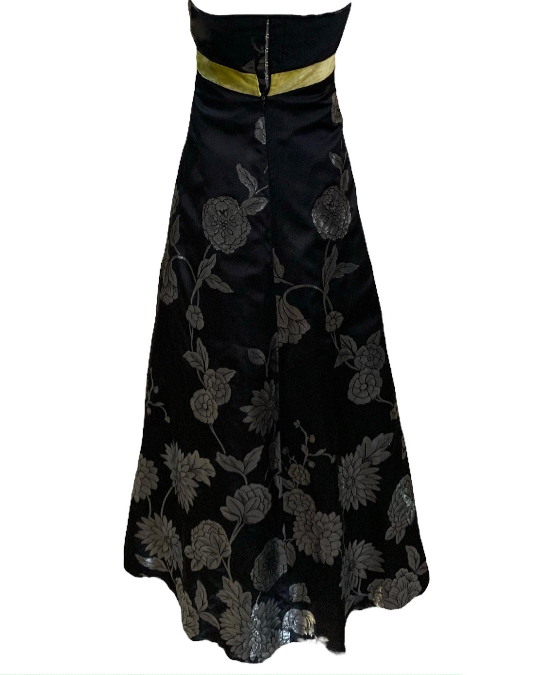 Martin Grant Vestido negro sin tirantes con fajín Chartreuse Negro en venta