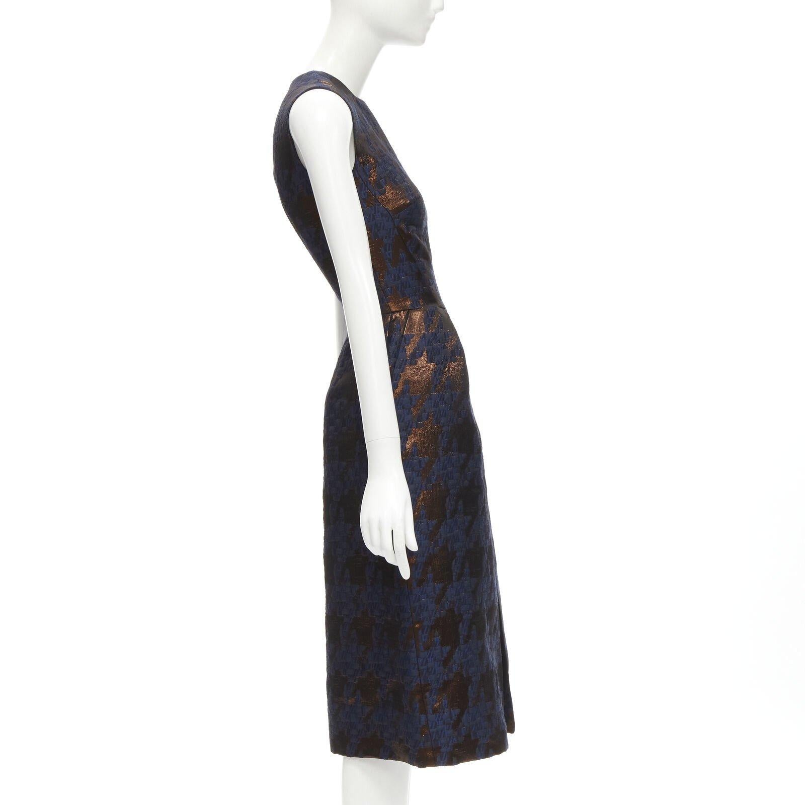 Martin GRANT metallic copper navy houndstooth jacquard midi dress FR34 XS Pour femmes en vente