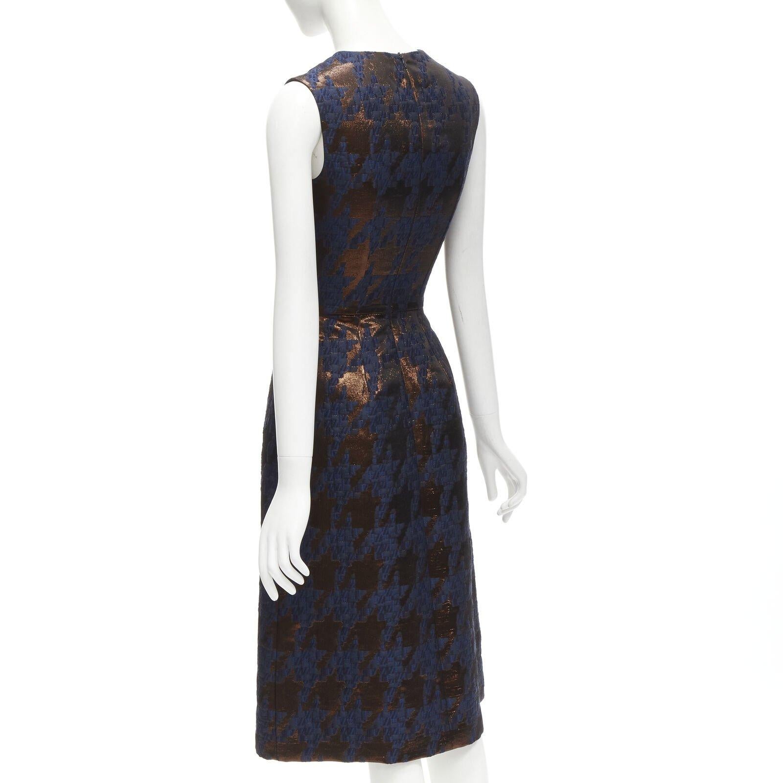 Martin GRANT metallic copper navy houndstooth jacquard midi dress FR34 XS en vente 2
