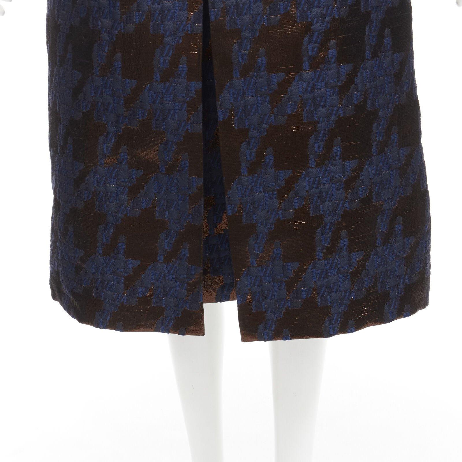 Martin GRANT metallic copper navy houndstooth jacquard midi dress FR34 XS en vente 4