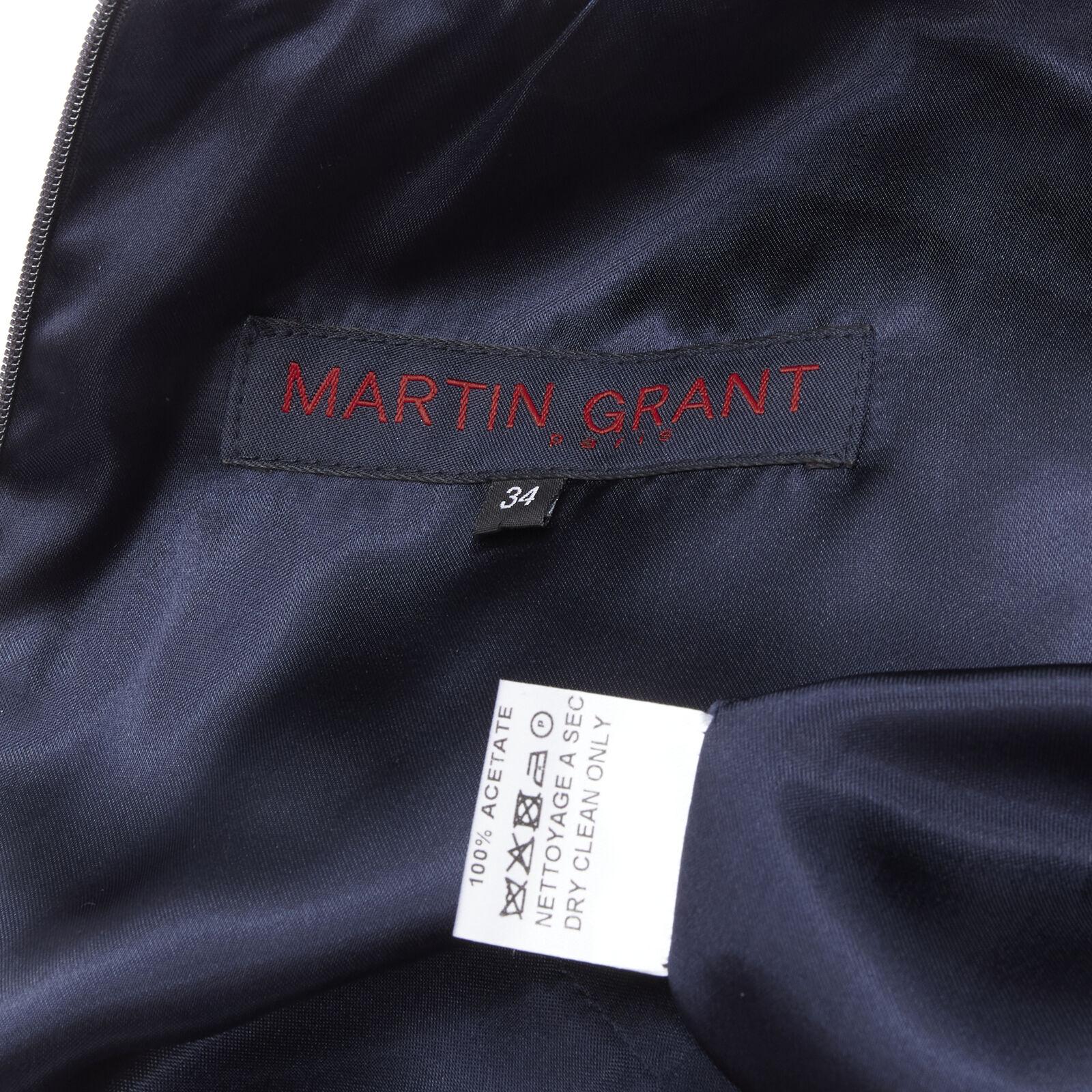 Martin GRANT metallic copper navy houndstooth jacquard midi dress FR34 XS en vente 5