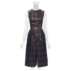 MARTIN GRANT vestido midi jacquard pata de gallo cobre metalizado azul marino FR34 XS