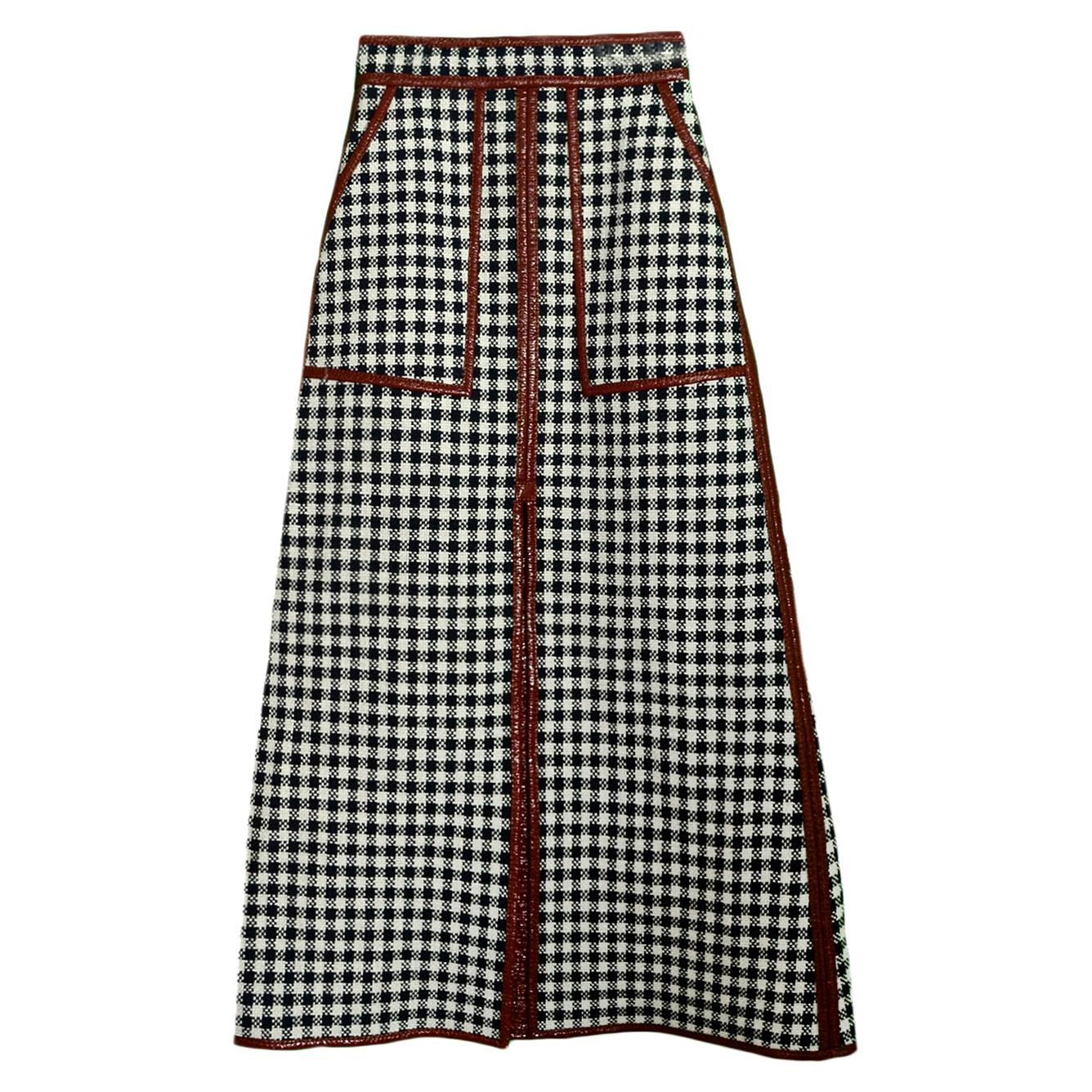 Martin Grant NEW A-Line Linen-Blend Skirt w. Patent Trim sz FR34