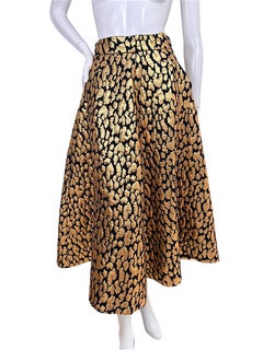 Martin Grant Paris Metallic Gold Leopard Jacquard Silk Full Skirt FR 38