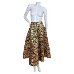 Martin Grant Paris Metallic Gold Leopard Jacquard Silk Full Skirt FR 38