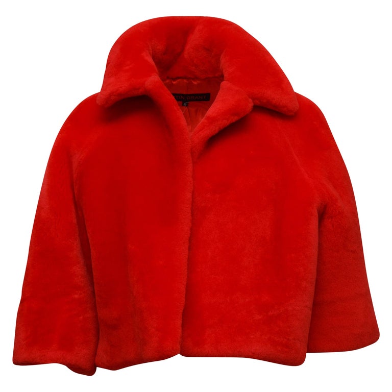 Martin Grant Red Cropped Shearling Jacket For Sale at 1stDibs