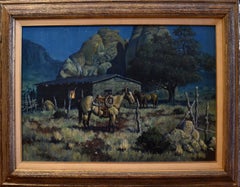 MARTIN GRELLE "Night Stop",  WESTERN HORSES SHACK NOCTURNAL 24 x 36 CANVAS