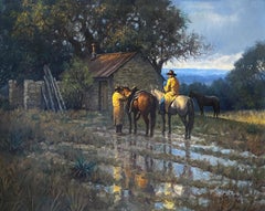 Martin Grelle, Saddles and Slickers, Oil on Canvas, Western Art
