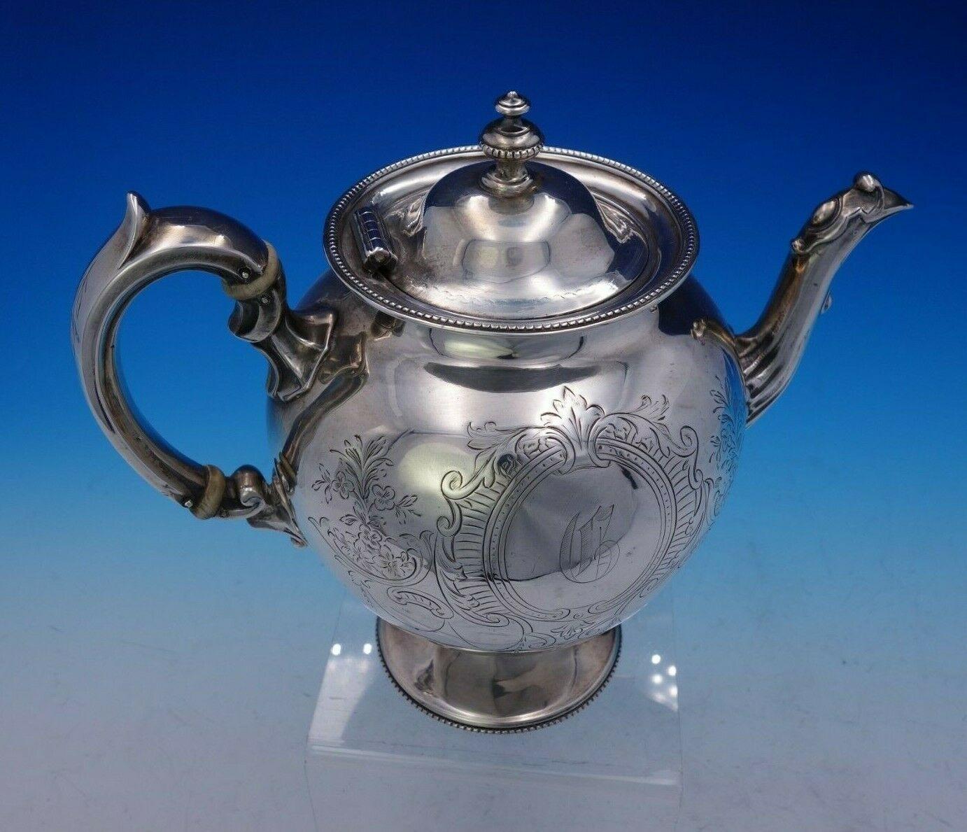 Martin Hall and Co. Sterling Silver Tea Set 4-Piece Hand Engraved, circa 1823 1