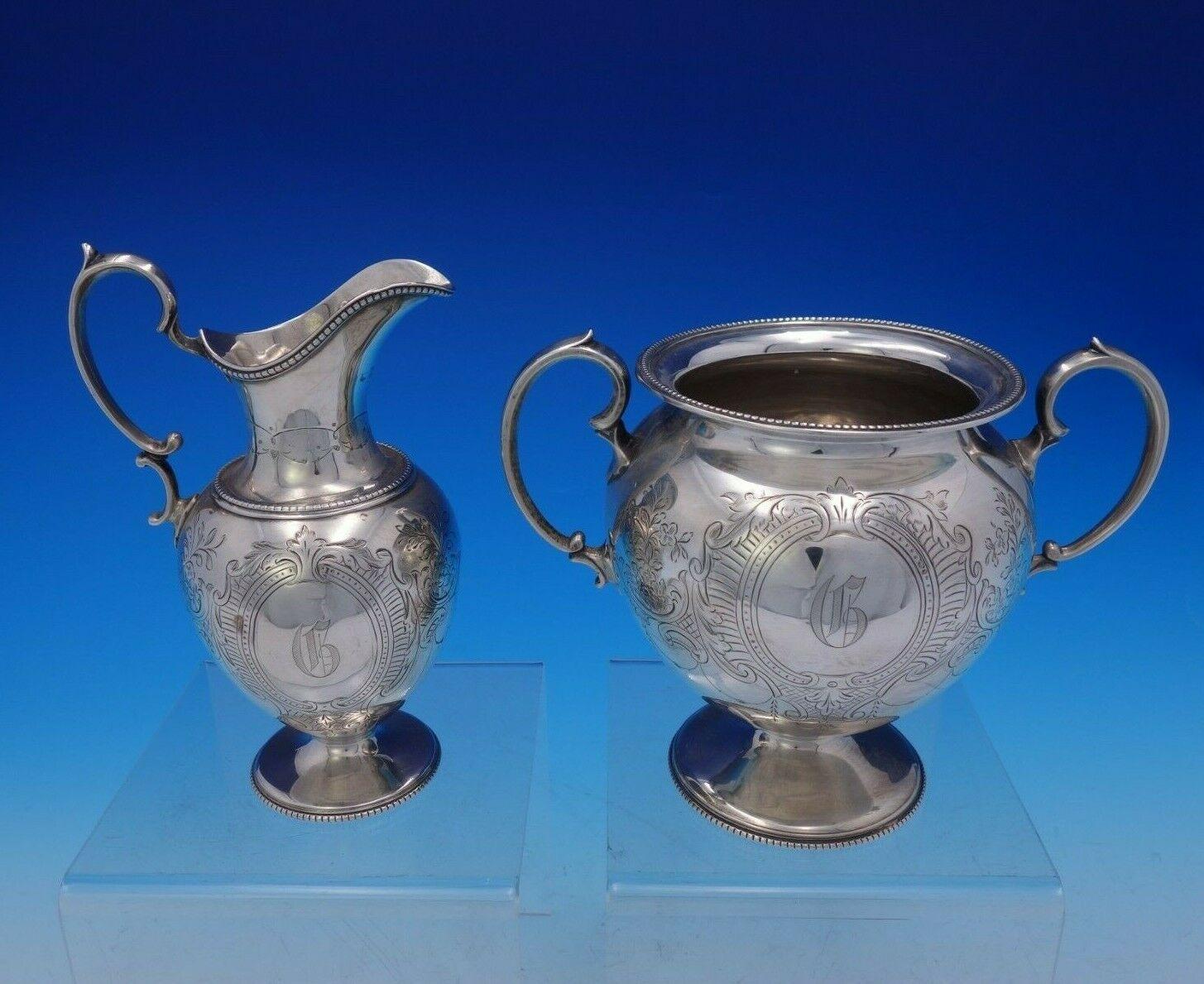 Martin Hall and Co. Sterling Silver Tea Set 4-Piece Hand Engraved, circa 1823 2