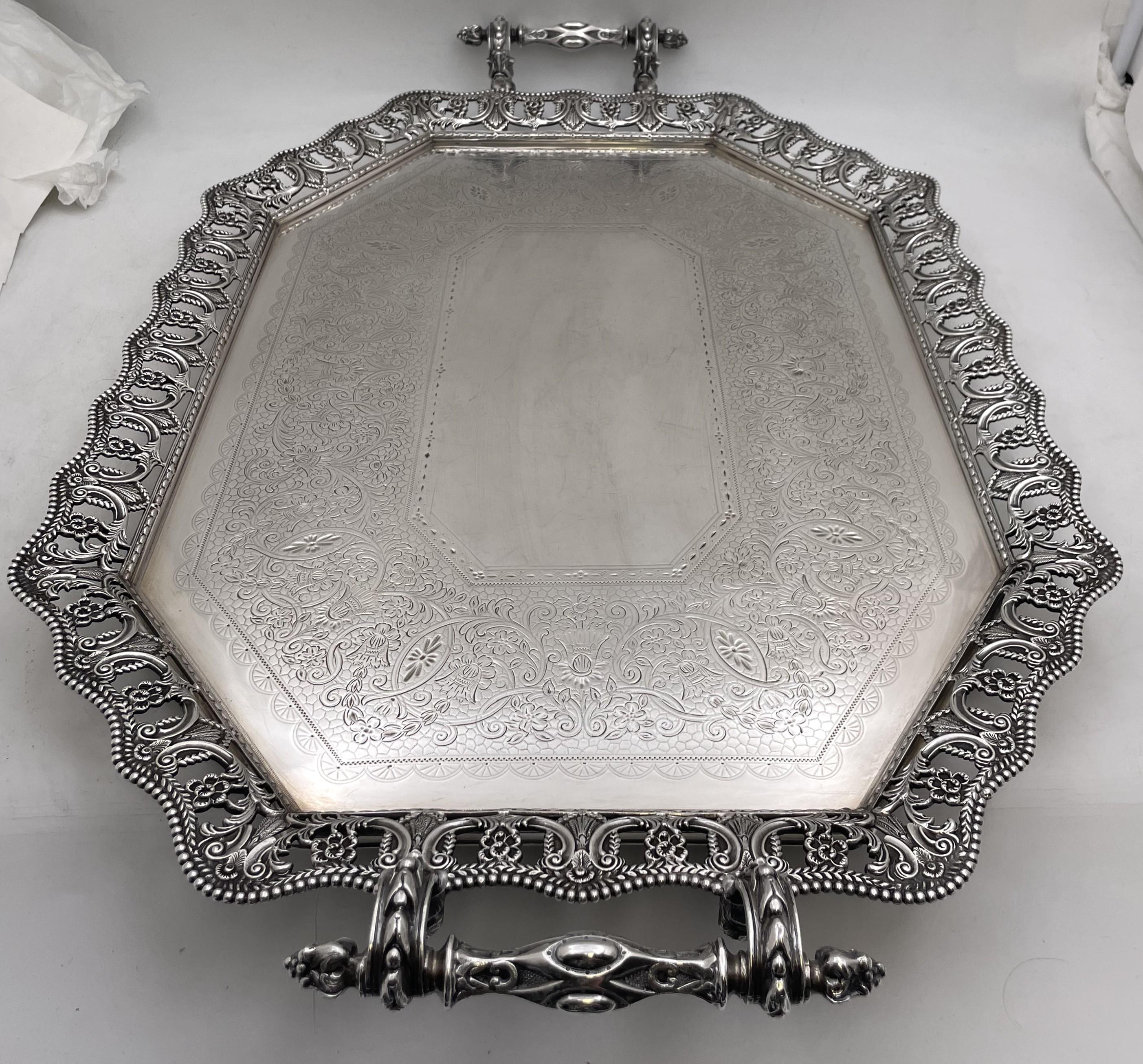 English Martin Hall & Co. 1888 Sterling Silver Victorian Large Gallery Tray For Sale