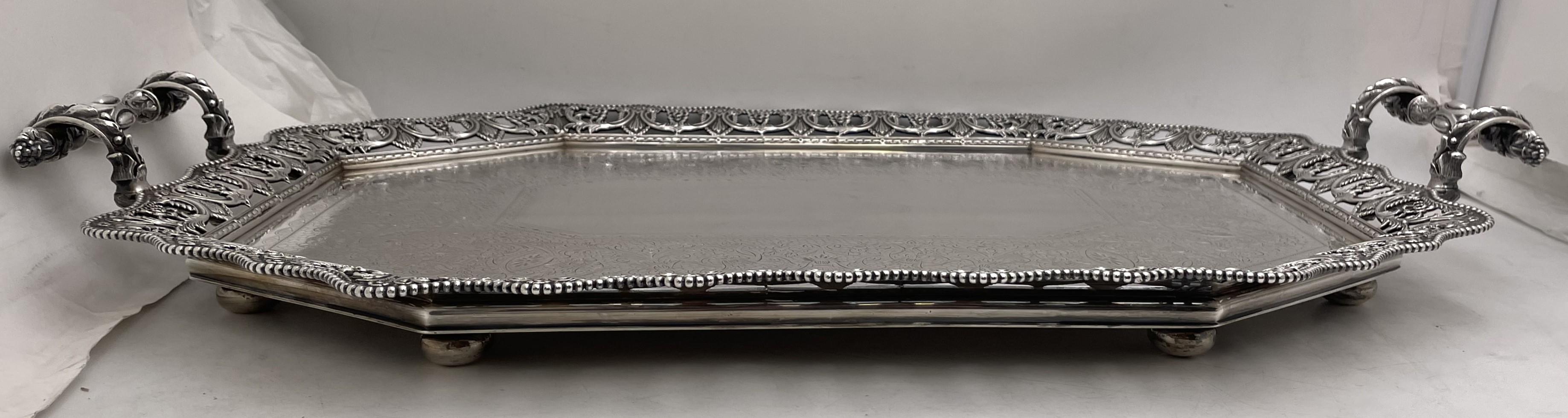 Martin Hall & Co. 1888 Sterling Silver Victorian Large Gallery Tray In Good Condition For Sale In New York, NY