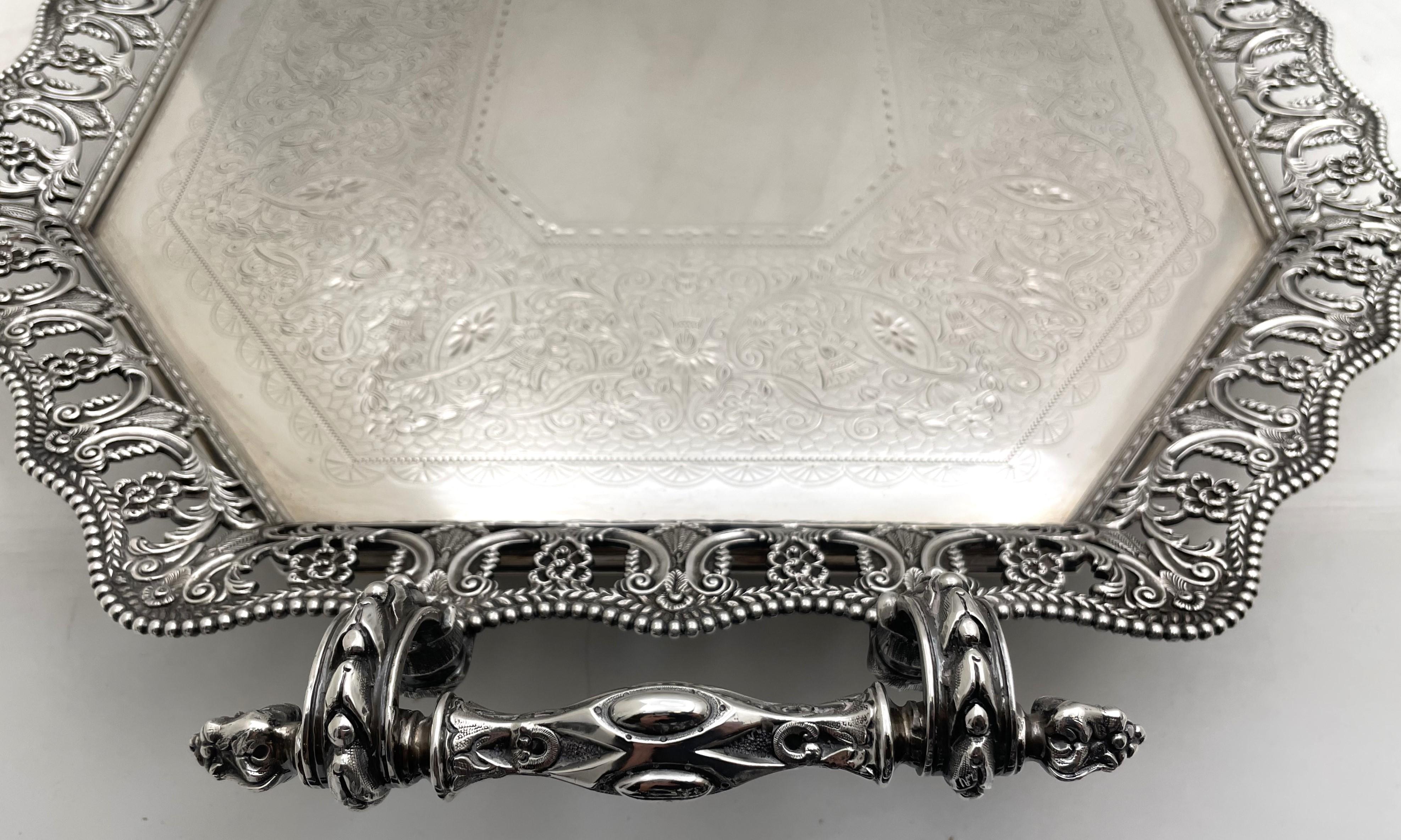 Late 19th Century Martin Hall & Co. 1888 Sterling Silver Victorian Large Gallery Tray For Sale