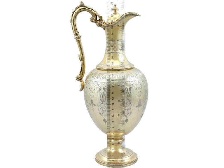 Martin, Hall and Co Antique Victorian Sterling Silver Gilt Claret Jug