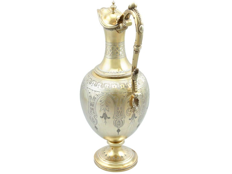 Martin, Hall and Co Antique Victorian Sterling Silver Gilt Claret Jug