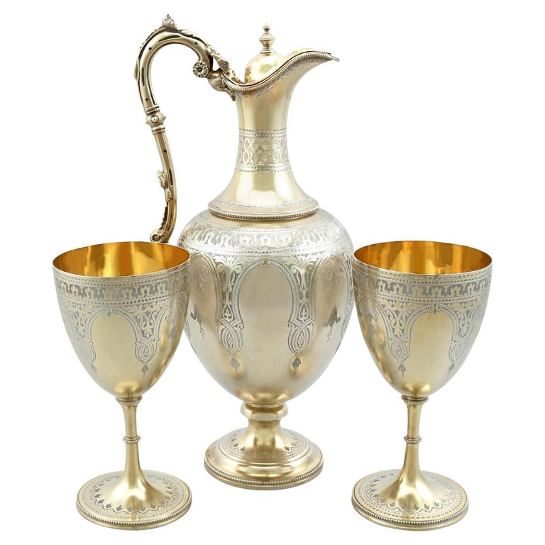 Martin, Hall and Co Antique Victorian Sterling Silver Gilt Claret Jug