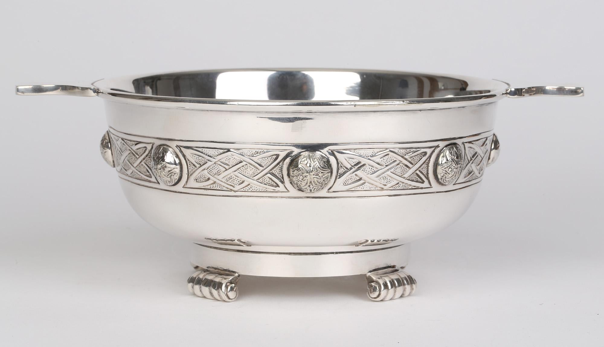 Martin Hall & Co Arts & Crafts Silver Plate Large Celtic Revival Quaiche For Sale 1