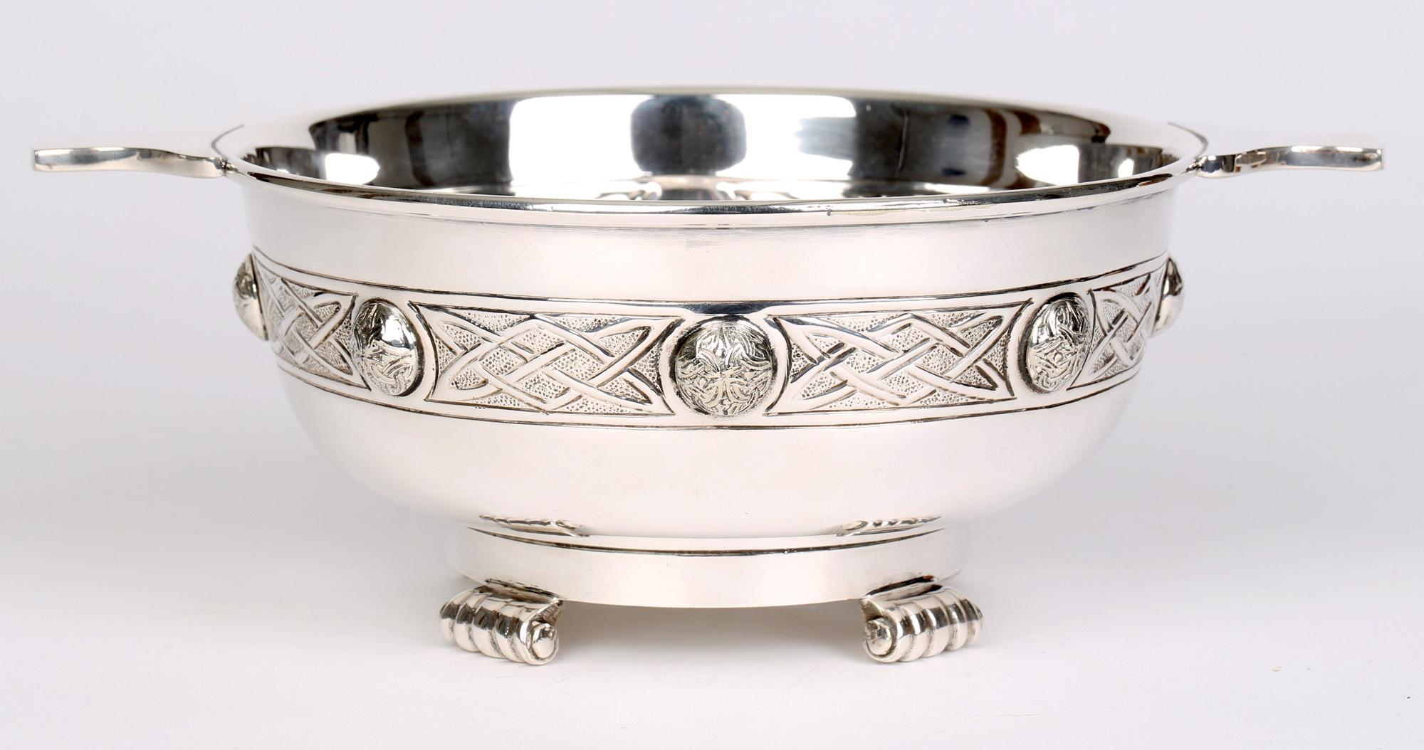 English Martin Hall & Co Arts & Crafts Silver Plate Large Celtic Revival Quaiche For Sale