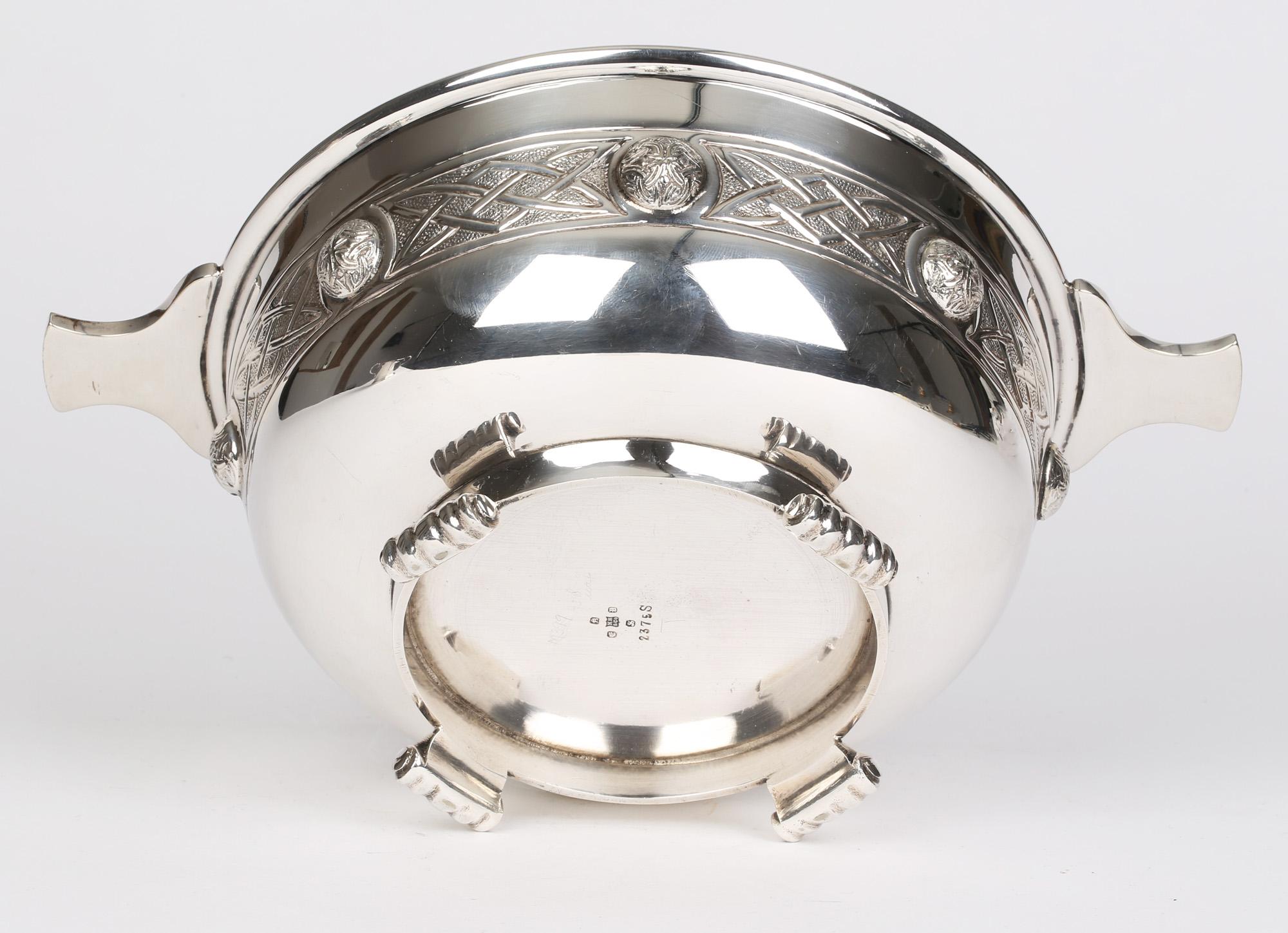 Hand-Crafted Martin Hall & Co Arts & Crafts Silver Plate Large Celtic Revival Quaiche For Sale
